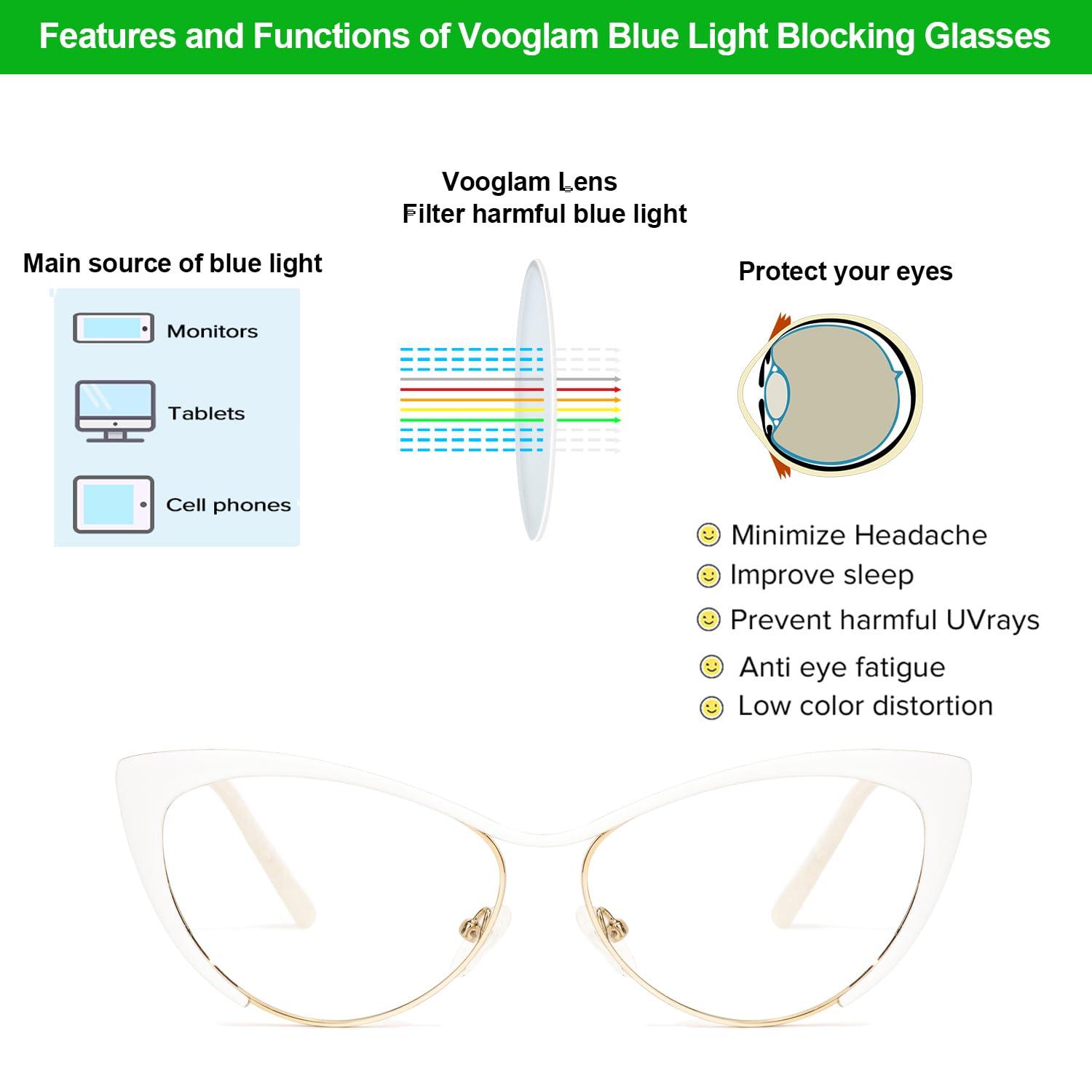 VOOGLAM VOOGLAM Blue Light Glasses for Women Cateye Gaming Glasses Anti Eyestrain Dry Eyes UV Computer Phone TV Eyewear Fashion Annabelle White VFM0176-05 Trend