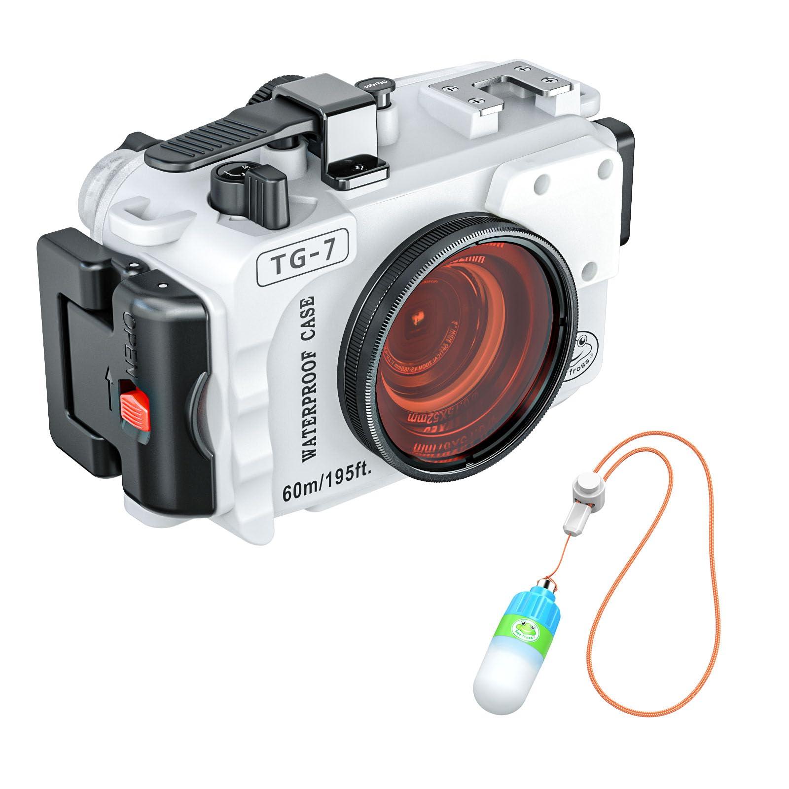 Sea frogs Sea frogs Waterproof housing Case Underwater Diving 195FT/60M Works for OM System TG-7 Cameras (Housing + Red Filter) (HZB-TG7-WHITE)