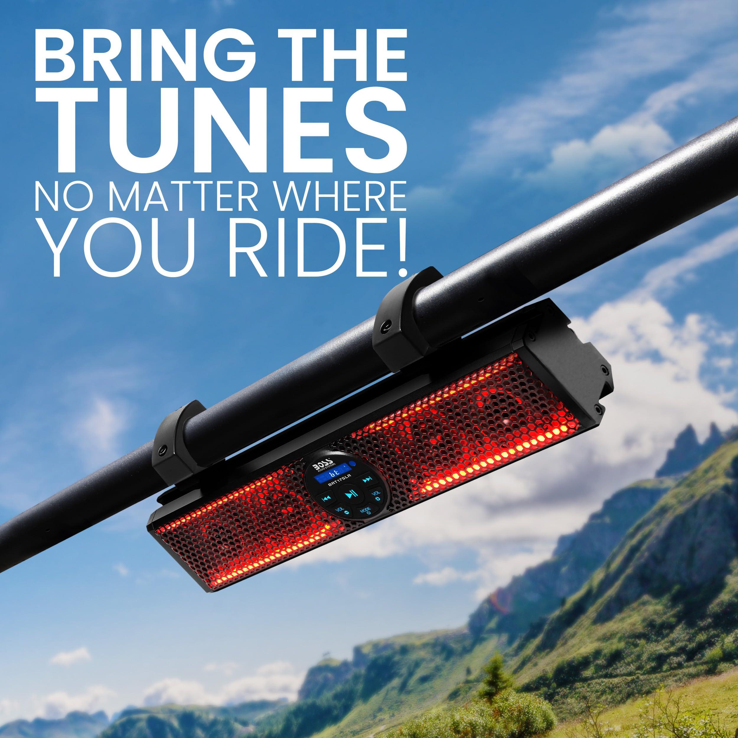 BOSS Audio Systems BOSS Audio Systems BRT17SLR ATV UTV Sound Bar - 17 Inches Wide, 3 inch Speakers, 1 Inch Tweeters, Full Range, IPX5 Weatherproof, Bluetooth, Built-in Amp, Multicolor Illumination, Golf Cart Compatible