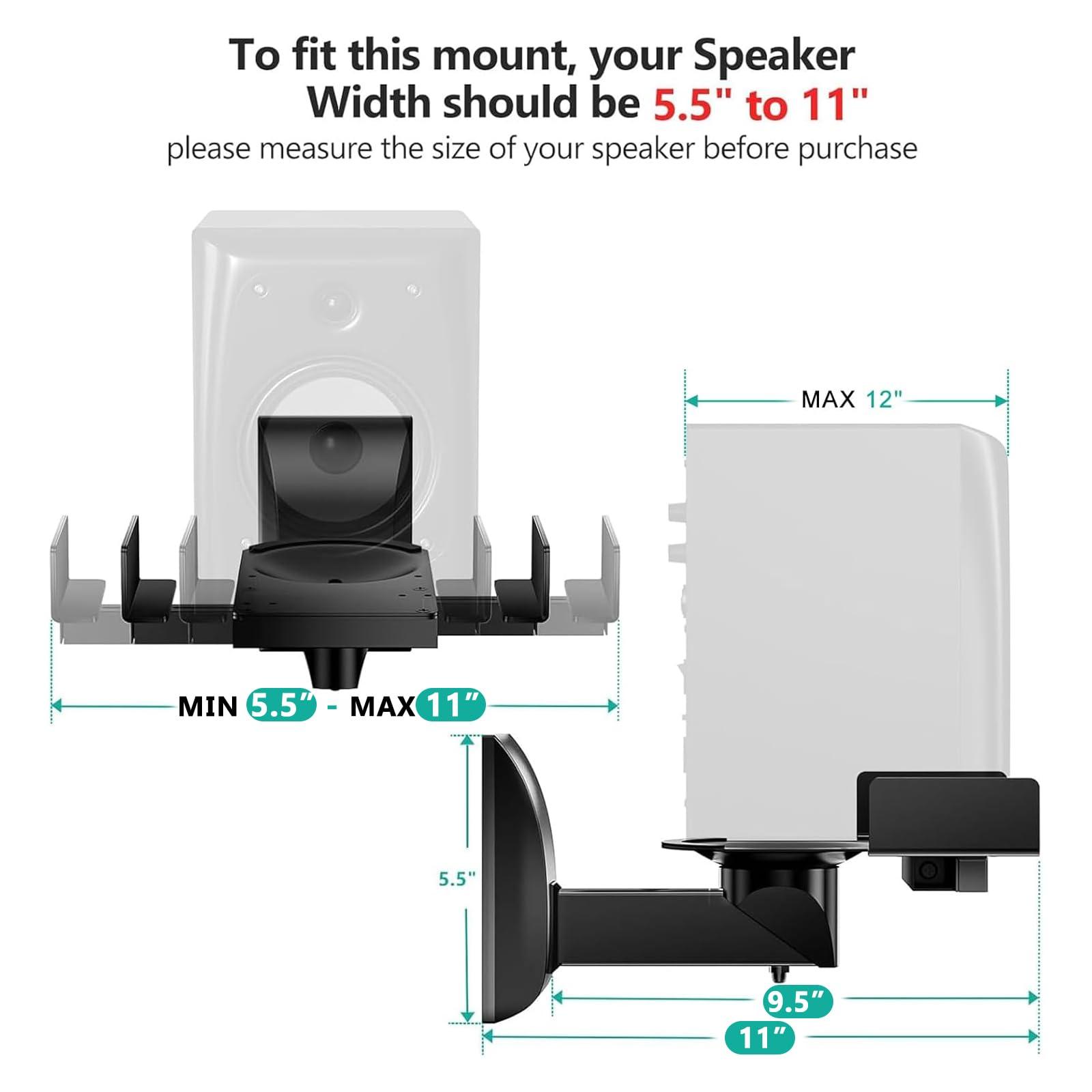 WALI WALI Speaker Wall Mounts, Dual Side Clamping Bookshelf Mounting Bracket for Large Surrounding Sound Speakers, Hold up to 55 lbs. (SWM201), 1 Pair, Black