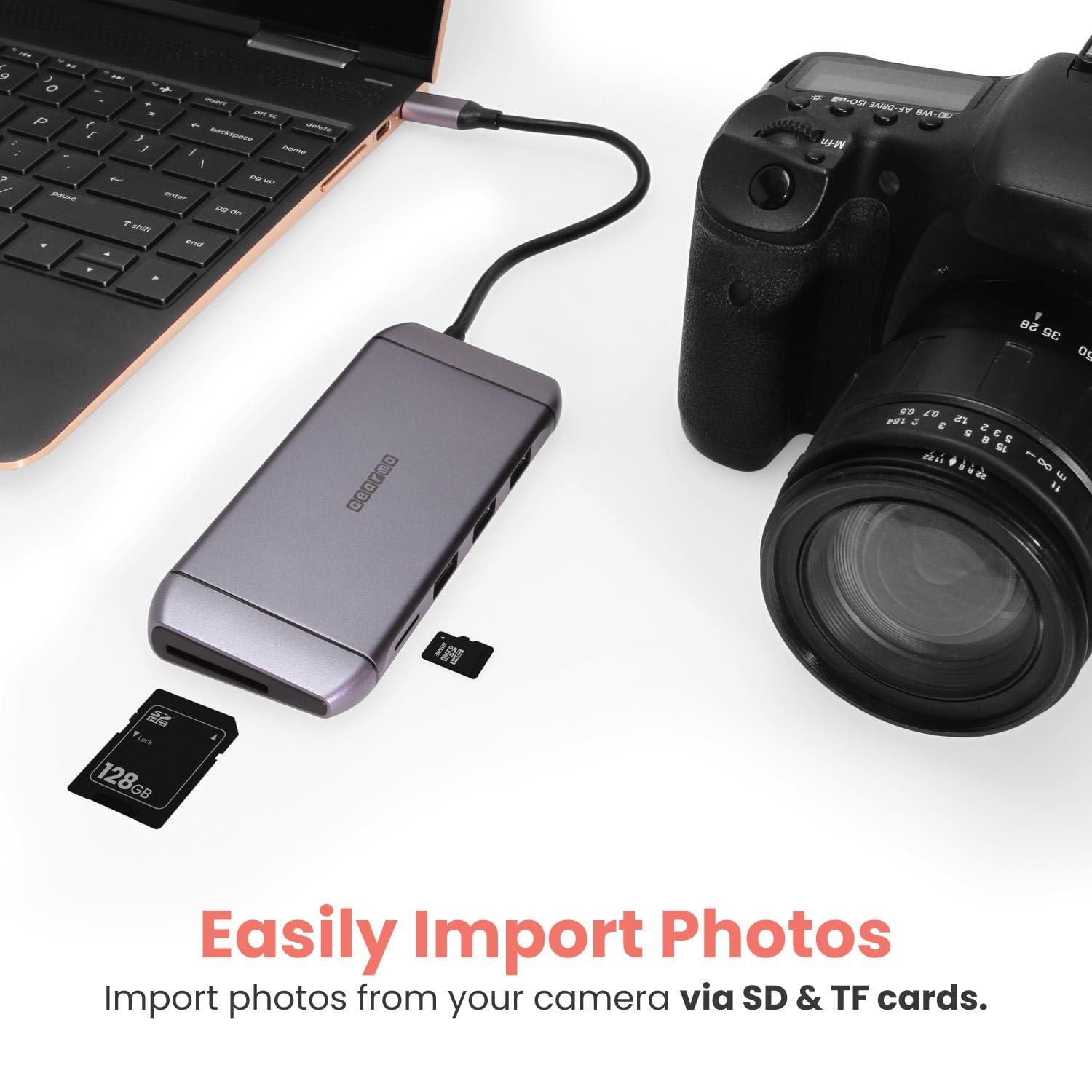 Gearmo 9-in-1 USB-C Hub Docking Station - 4K HDMI, VGA, Ethernet, SD, 60W Power Delivery | Travel Ready for Laptops