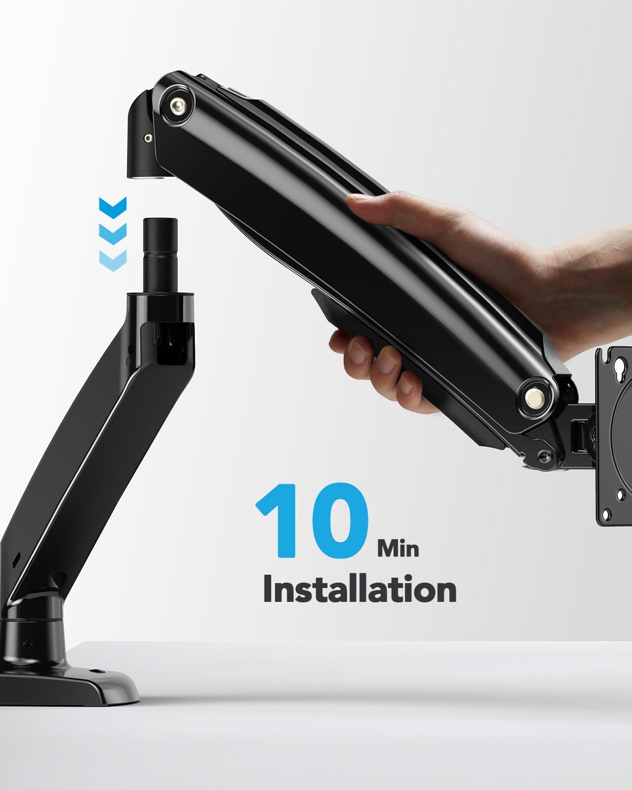 HUANUO HUANUO Single Monitor Arm for 40 inch Screens, Ultrawide Computer Monitor Mount Holds 26.48 lbs, Upgraded Adjustable Monitor Stand with USB, C-Clamp & Grommet Base, VESA 75x75 or 100x100mm
