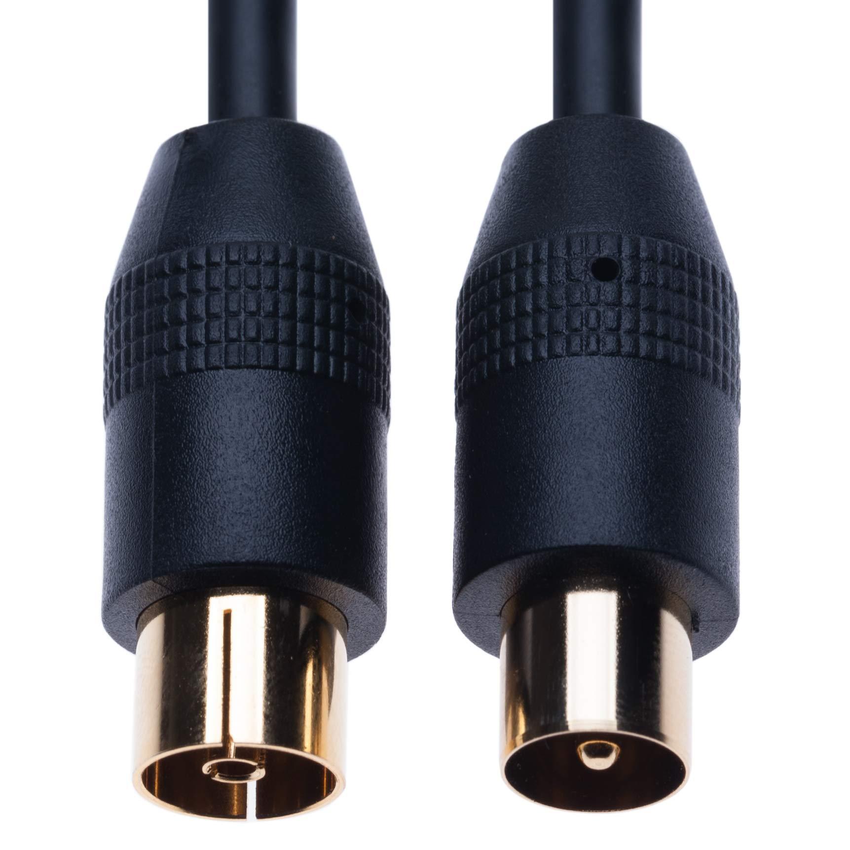 Keple RF Coaxial Cable TV Aerial Lead 2m Coax Plug Male to Female Antenna Socket Extension for Freeview, Xfinity, AT&T, Wow!, TDS, COX, DVD, VCR Connect to Television | Gold M-F Connector (Black)