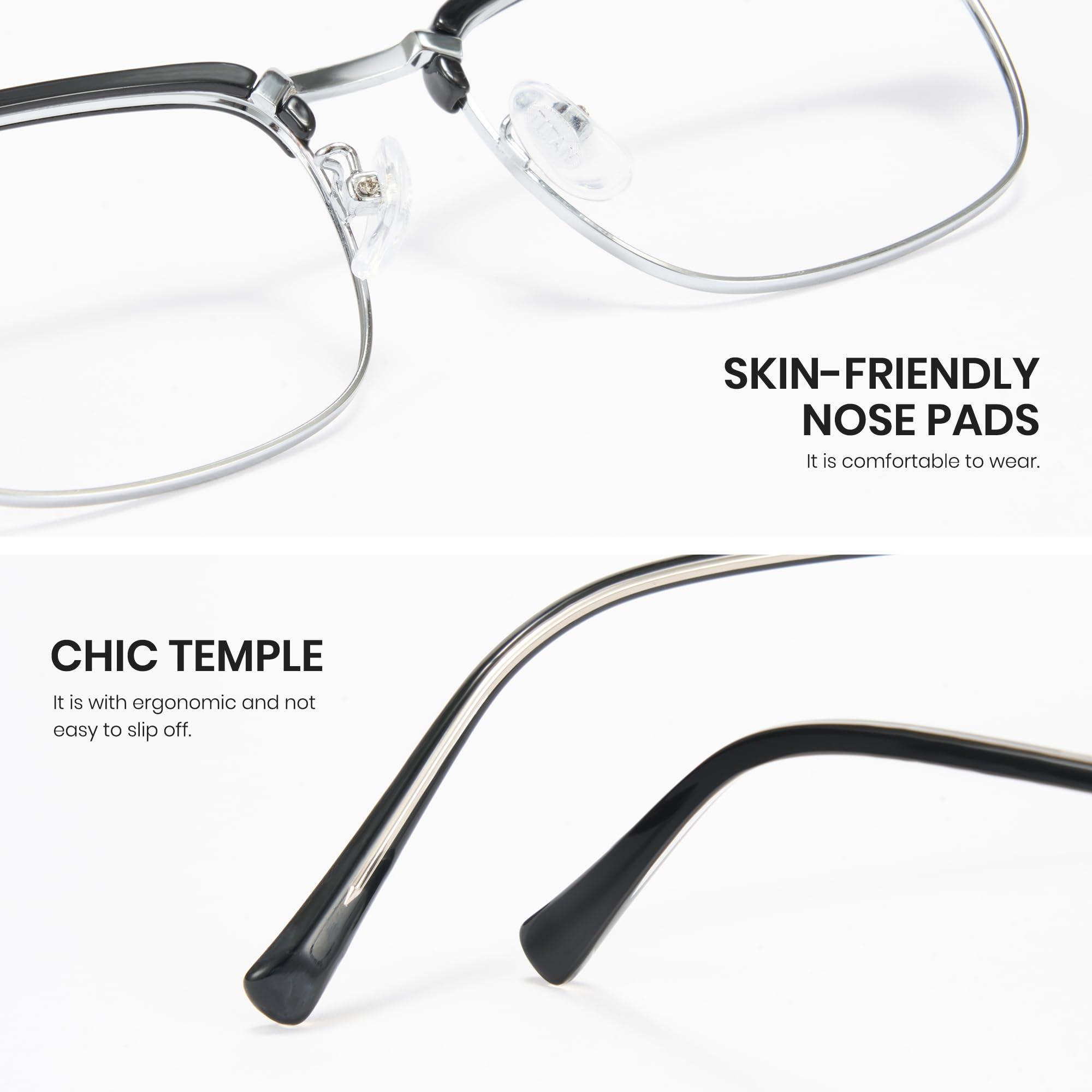 Cyxus Cyxus Men Blue Light Blocking Glasses Half Rimless Computer Gaming Glasses Square Fashion Glasses for Men 8216 Black Silver