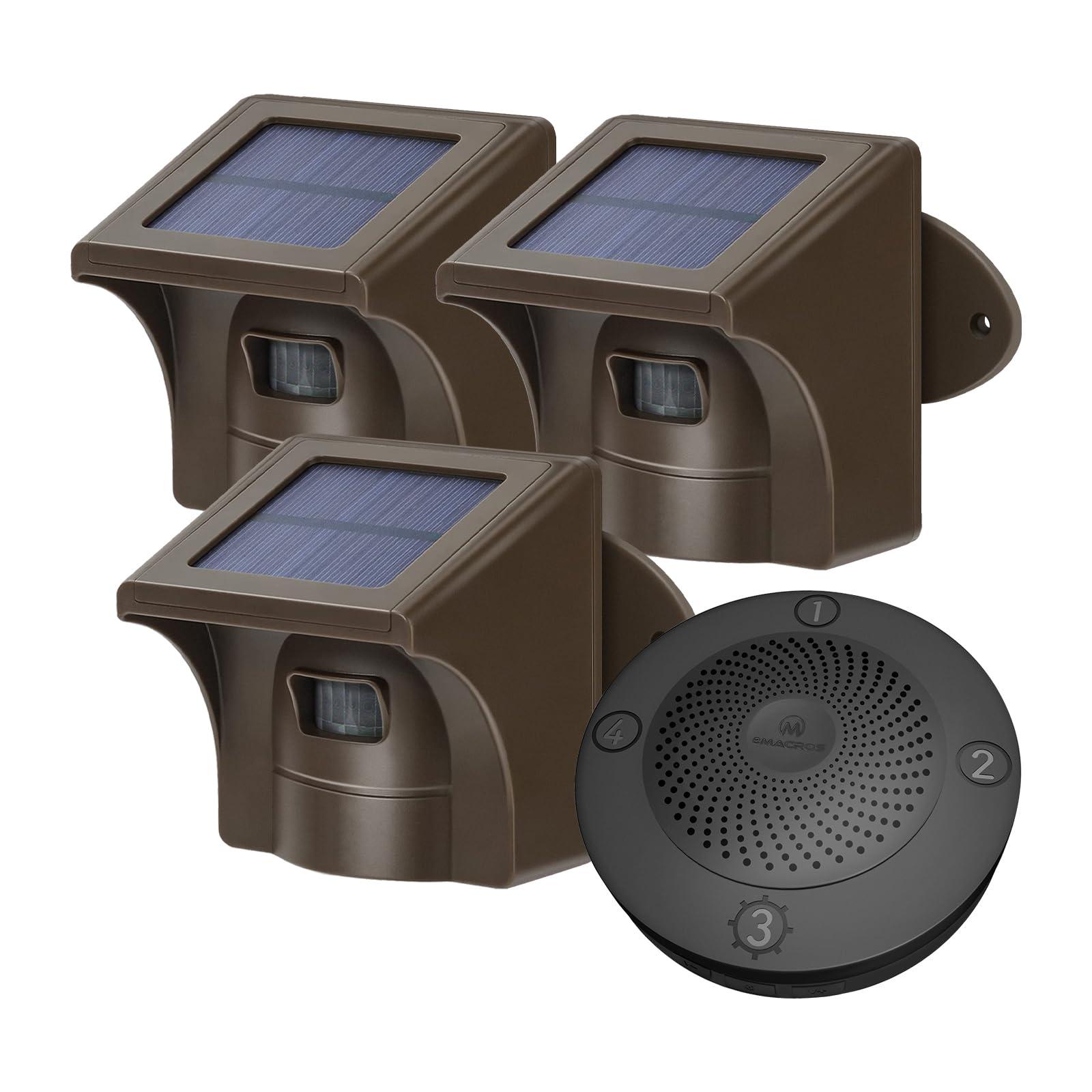 eMACROS eMACROS Long Range Solar Wireless Driveway Alarm Outdoor Weather Resistant Motion Sensor & Detector-Security Alert System-Monitor & Protect Outside Property