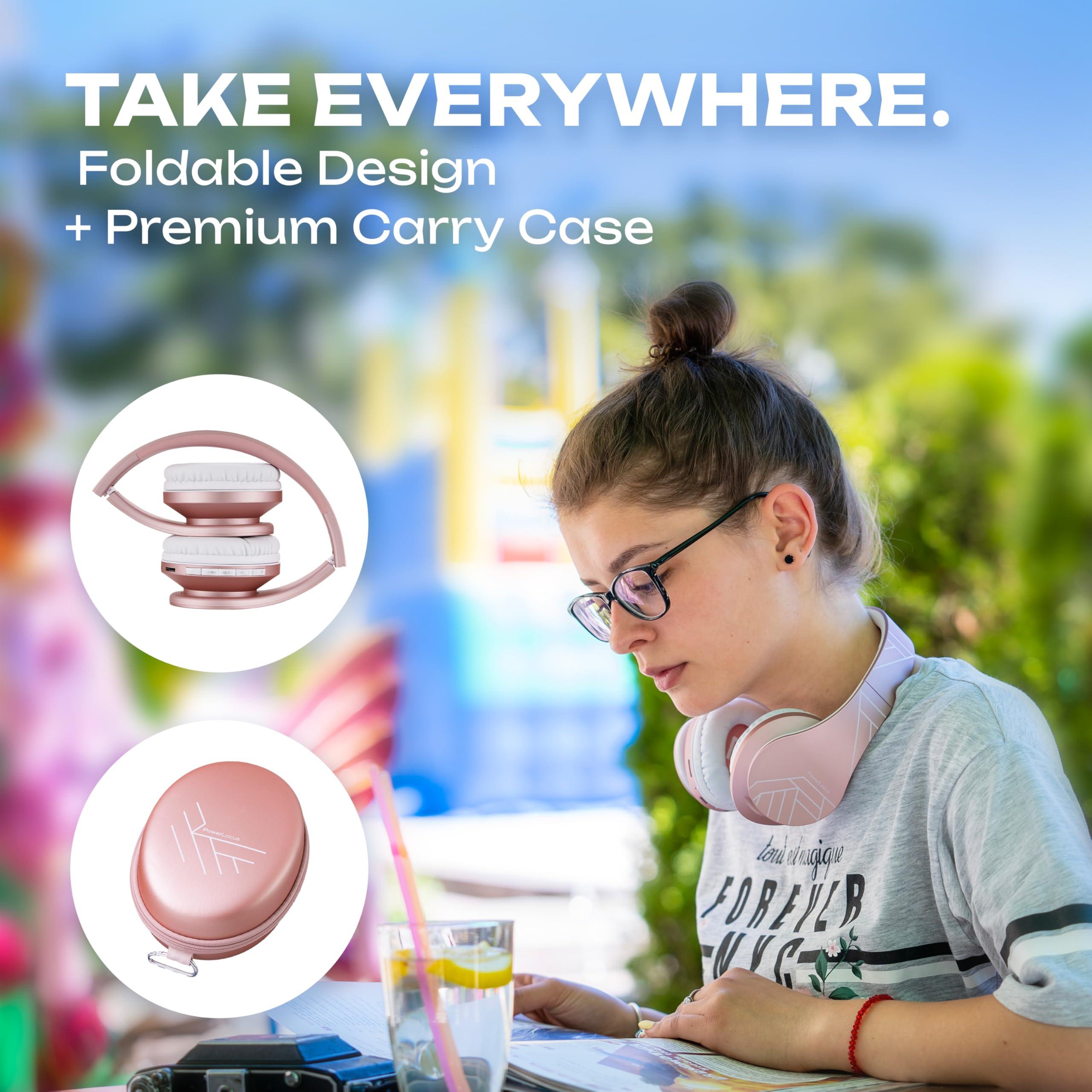 PowerLocus PowerLocus Wireless Bluetooth Over-Ear Stereo Foldable Headphones, Wired Headsets Rechargeable with Built-in Microphone for iPhone, Samsung, LG, iPad (Rose Gold PL Collection)