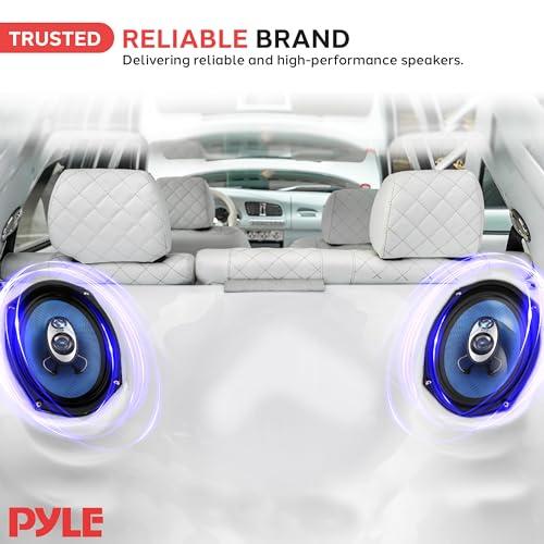 Pyle Pyle 6 x 8 Car Sound Speaker (Pair) - Upgraded Blue Poly Injection Cone 3-Way 360 Watts w/ Non-fatiguing Butyl Rubber Surround 70 - 20Khz Frequency Response 4 Ohm & 1\" ASV Voice Coil - Pyle PL683BL