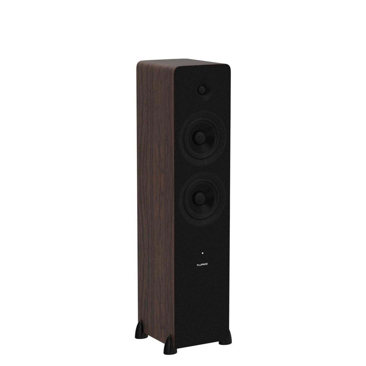Fluance Fluance Ai81 Elite Powered 2-Way Floorstanding Tower Speakers, 150W Built-in Amplifier for 2.0 Stereo Music & Movie Listening, TV, Turntable, PC & Bluetooth - 2x RCA, Optical, Sub Out (Natural Walnut)