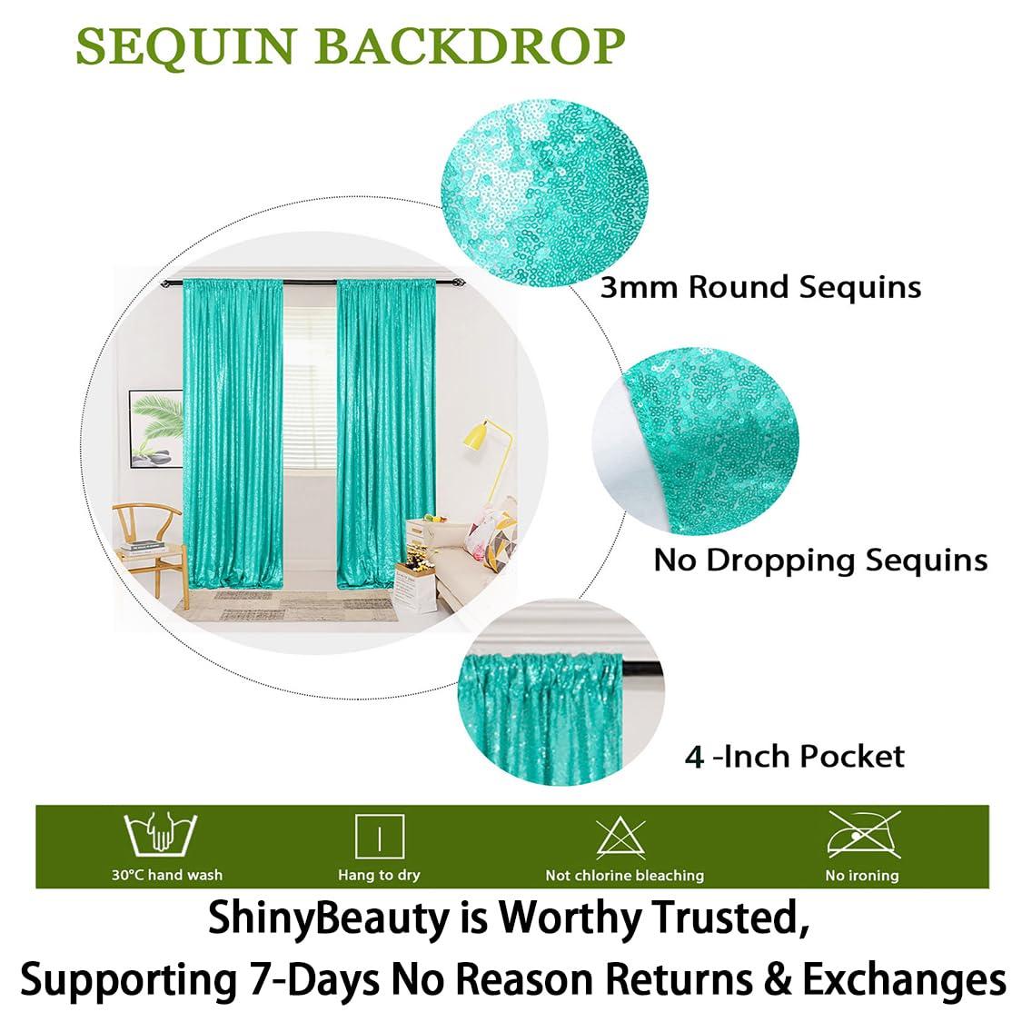 ShinyBeauty ShinyBeauty Sequin Backdrop 4x10ft Teal Sequin Curtains 2 Panels Wedding Drapes Glitter Backdrop Curtains for Parties Photography Background (4FTx10FTx2PC, Teal)