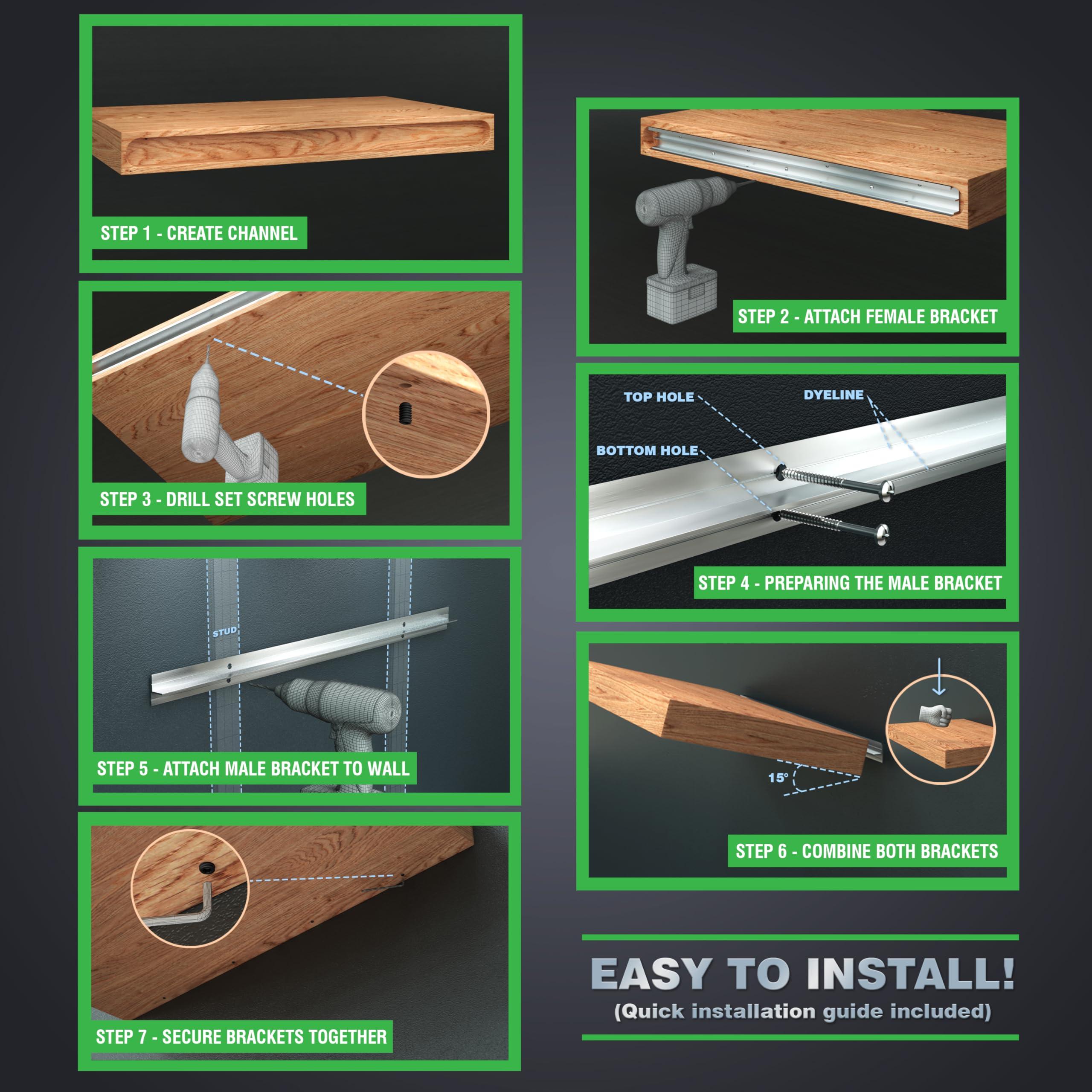 HOVR Hovr Solutions Classic 23.75 (2-Foot), Aluminum Floating Shelf Bracket System, 300LB Load Capacity, Hidden Support Bracket Up to 31 Shelf, 3-Pack