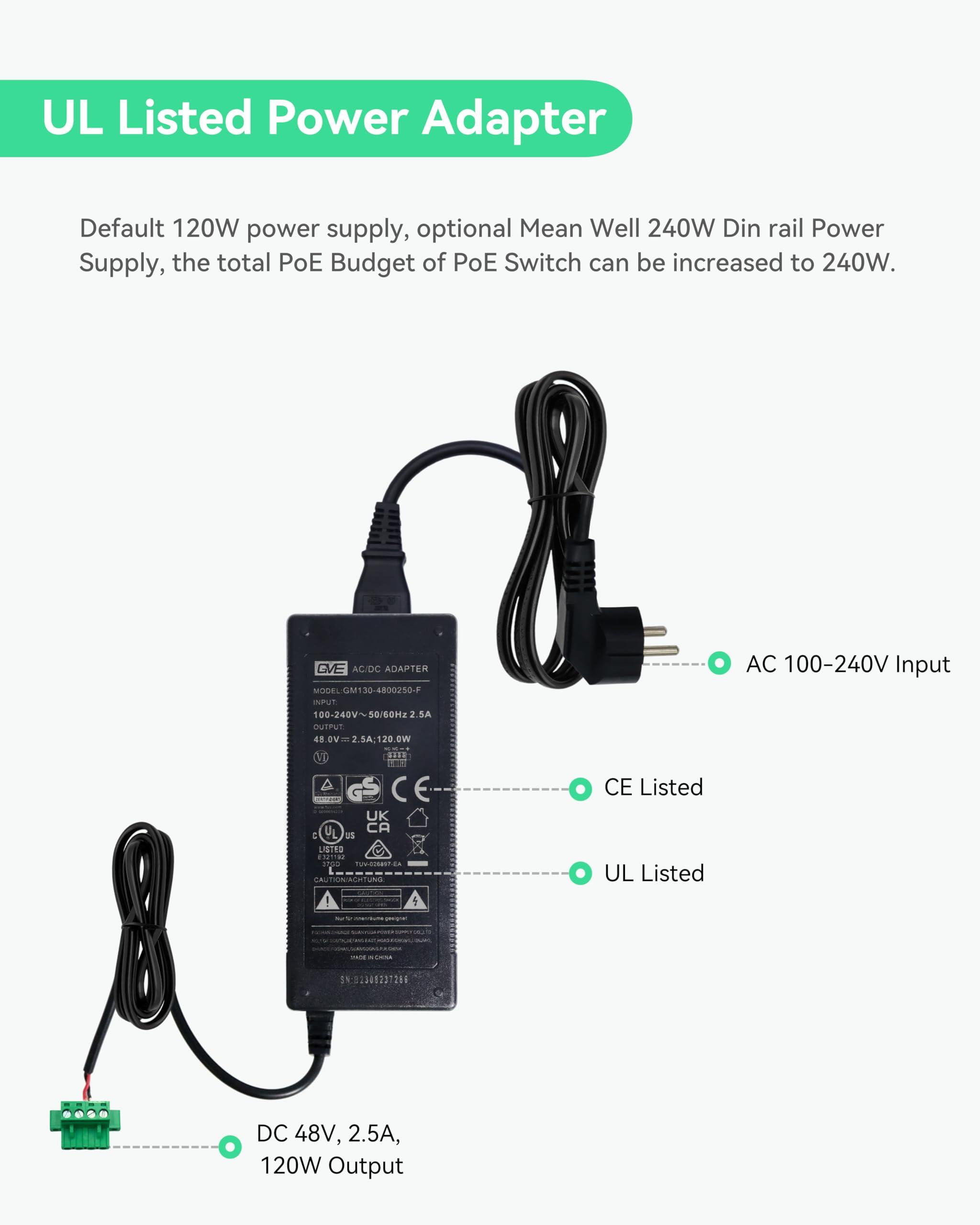 LINOVISION LINOVISION Industrial 8-Port Full Gigabit POE++ Switch with 4 BT 90W PoE Ports, 2 Gigabit SFP Uplinks, POE Budget 120W, POE Watchdog, DIN-Rail POE Switch for PTZ Camera/POE Lighting/ POE Monitor