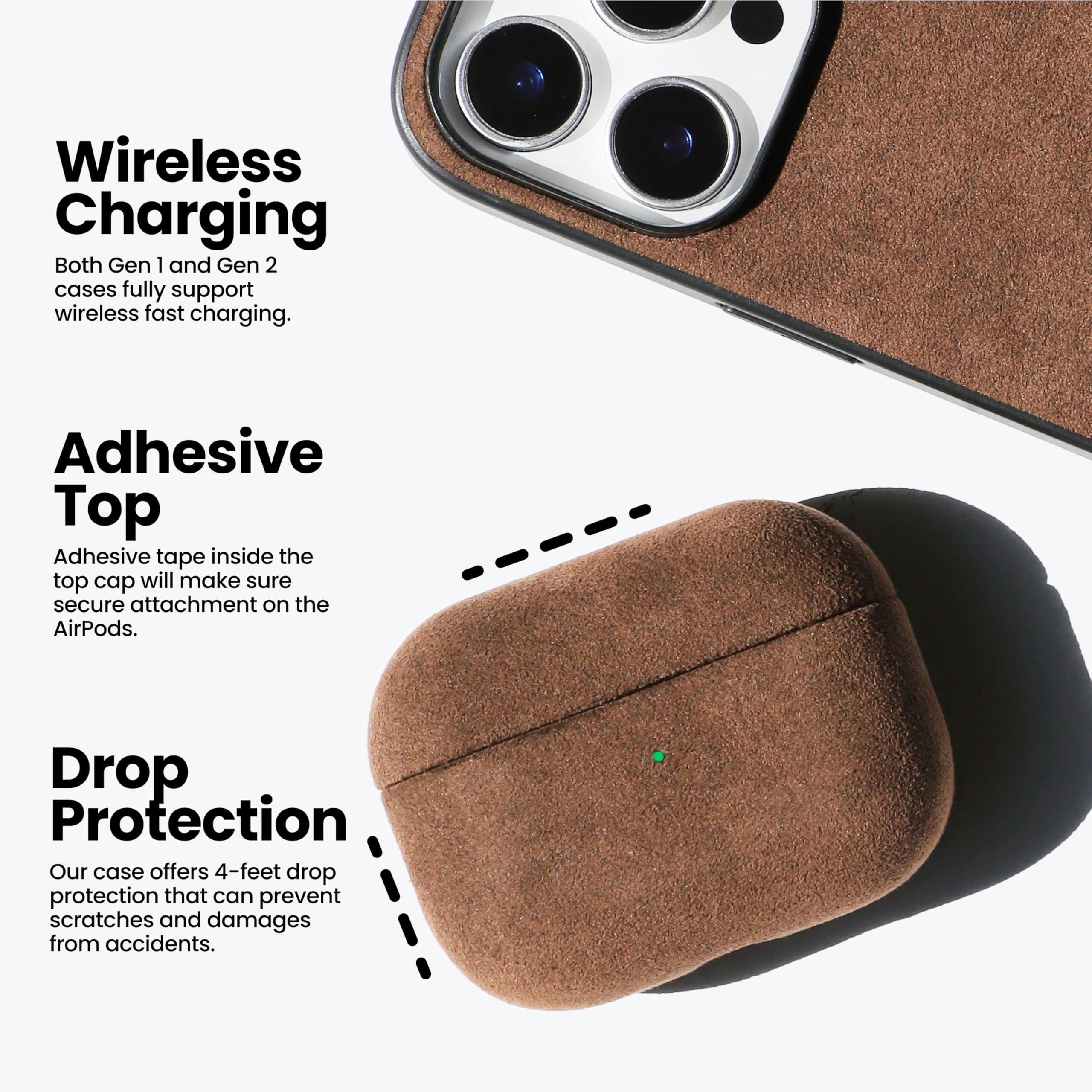 ALTRAALMA ALTRAALMA for Alcantara Suede Case for AirPods Pro 2, Handmade Full-Wrap for Airpods Pro 2 Case,Synthetic Suede Cove (Forest Green)