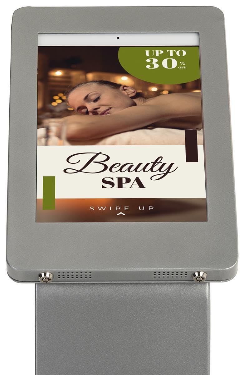 Displays2go iPad Enclosure Floor Stand with Anti-Theft Mount for 10.2" Digital Tablets