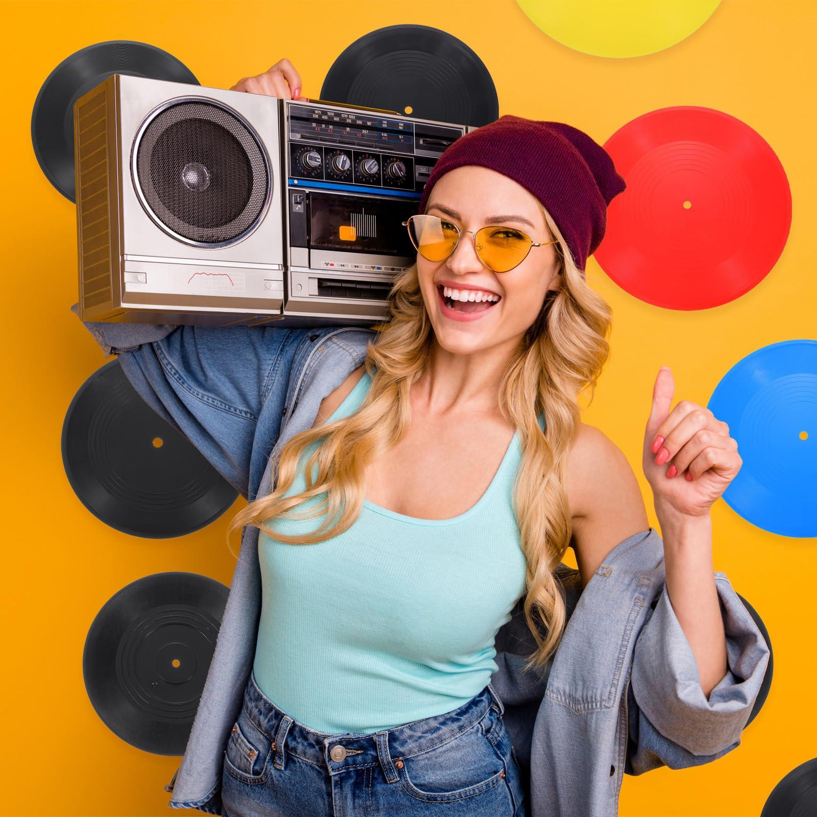 uxcell uxcell 6Pcs Blank Vinyl Records 10 Inch Fake Record Vintage Decoration, PVC Plain Faux Blank Vinyl Records, Retro Vinyl Records for Home Studio Room Wall Aesthetic