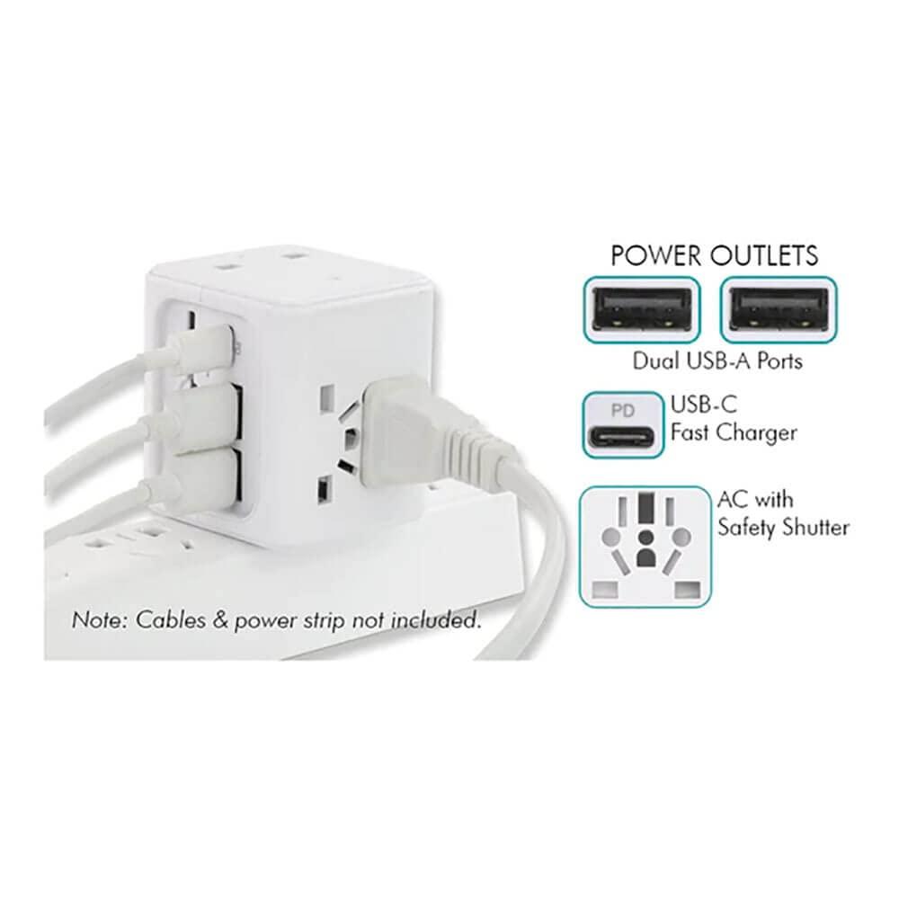 QVS Qvs PA-C5 Priumum World Travel Pwr Adapt Adap W/ Usb-c & Dual-usb Charger Ports