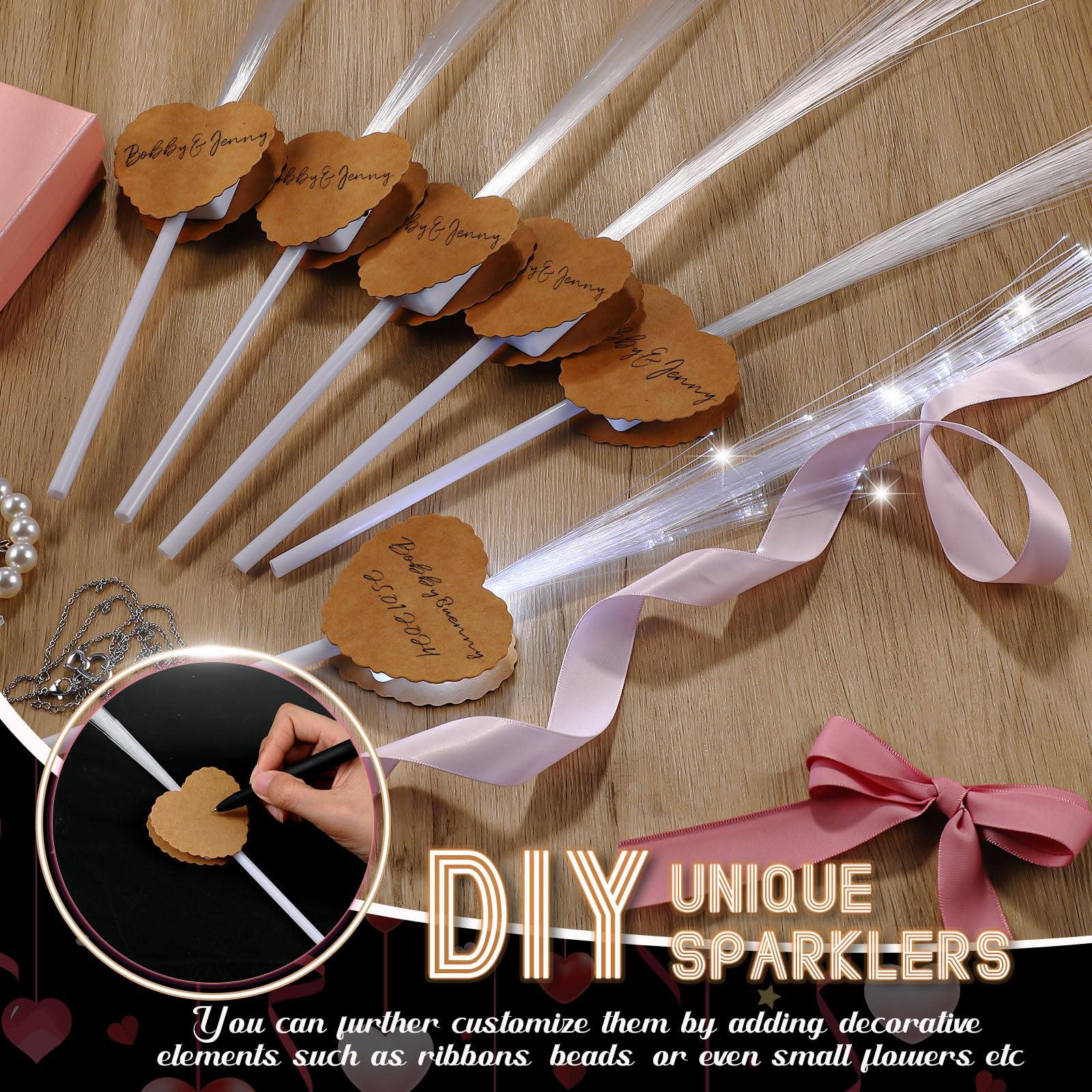 Tujoe Tujoe 100 Pcs Wedding Sparklers Heart Shaped LED Glow Sticks White Fiber Optic Wands Light up Wand with 3 Light Mode for Wedding Bridal Shower Birthday Glow in the Dark Party Supplies