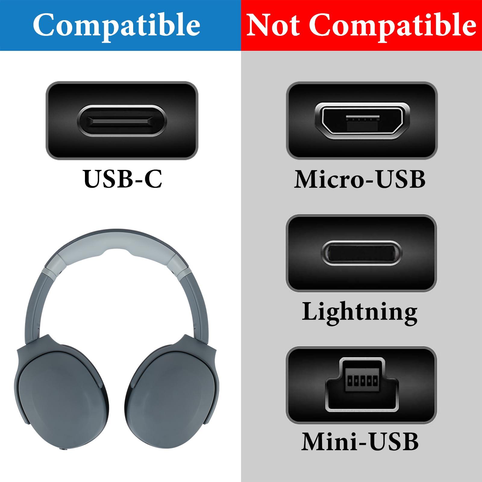 GEEKRIA Geekria USB Headphones Earbuds Short Charger Cable Compatible with Skullcandy Aviator 900 ANC, Dime EVO/3, Method 360 ANC, Push XT, USB Replacement Power Charging Cord (1ft/30cm 2 Pack)