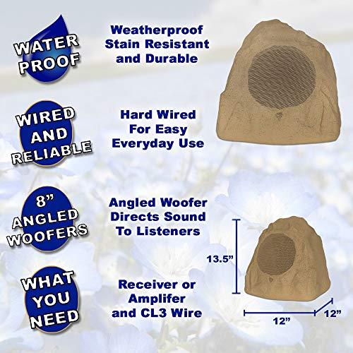 Theater Solutions Theater Solutions 2R8S Outdoor Sandstone 8" Rock 2 Speaker Set for Deck Pool Spa Yard Garden