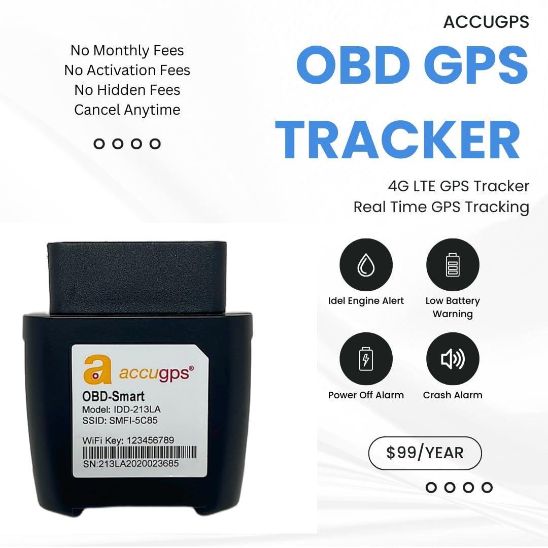 AccuGPS OBD II GPS Tracker for Vehicles | One Year Free Subscription | Real Time Car GPS Tracker Device | Hidden Car Tracking Device | Fleet OBD2 Tracker | Monthly Fee and Activation Fee Not Included