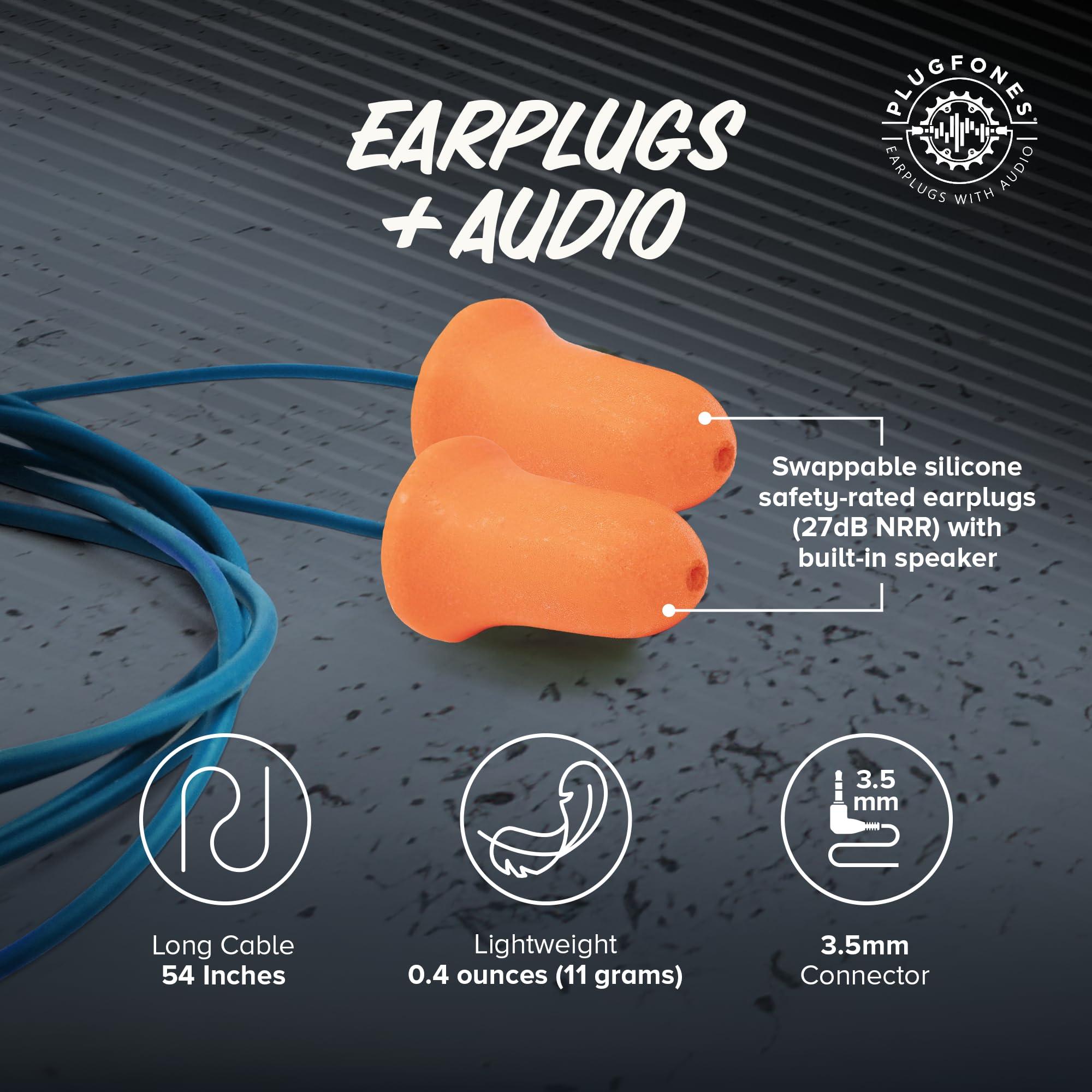 Plugfones Plugfones Basic Earplug-Earbud Hybrid - Noise Reducing Earphones - Orange