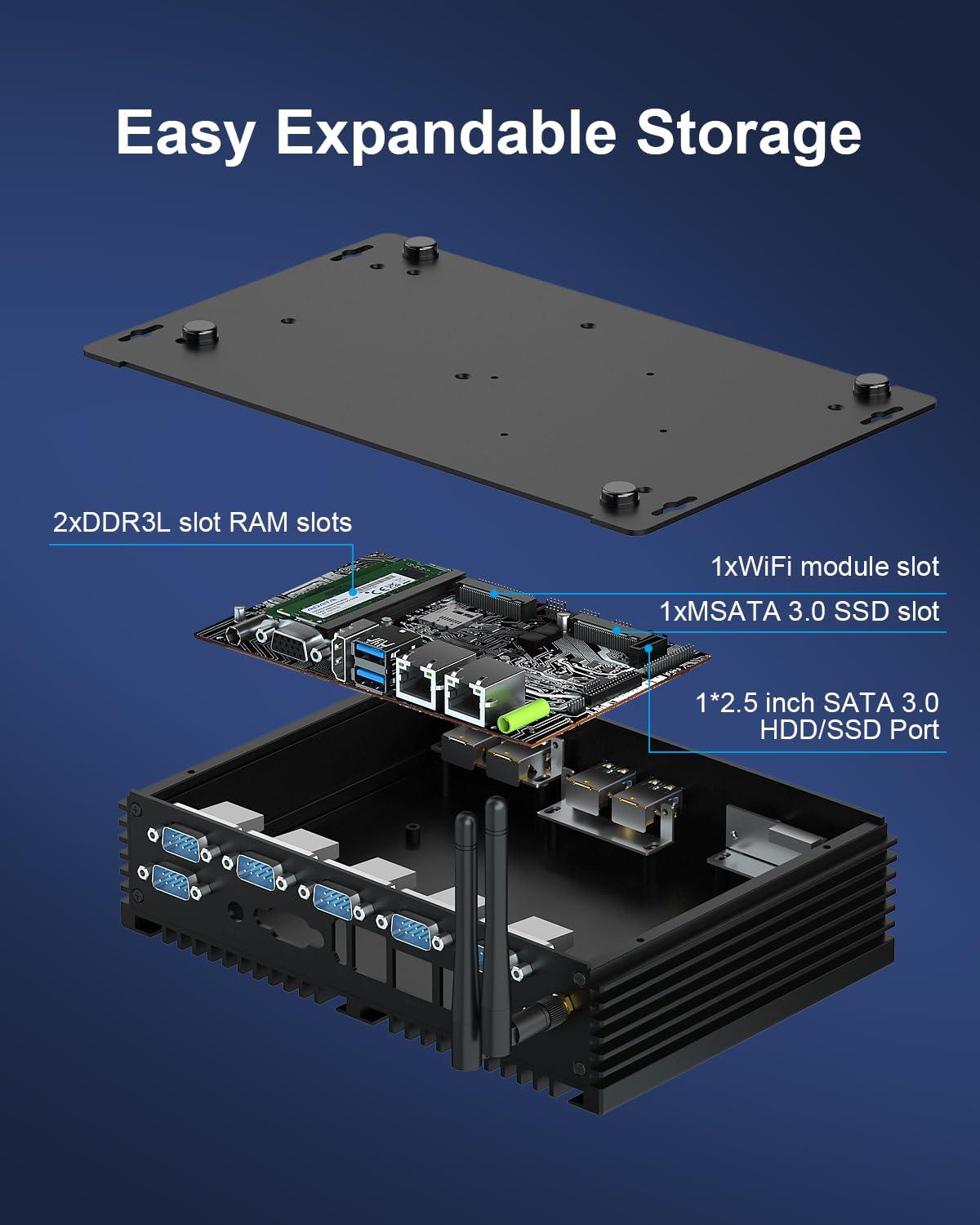 VENOEN VENOEN Mini PC Industrial Computer Core i5 4200U, Dual LAN Fanless PC 8GB RAM 512GB SSD, 6*RS232 COM, 4K Dual Display, WiFi, BT4.0, 3G/4G SIM Slot, Linux Mini Computer, Auto Power On, Wake on LAN