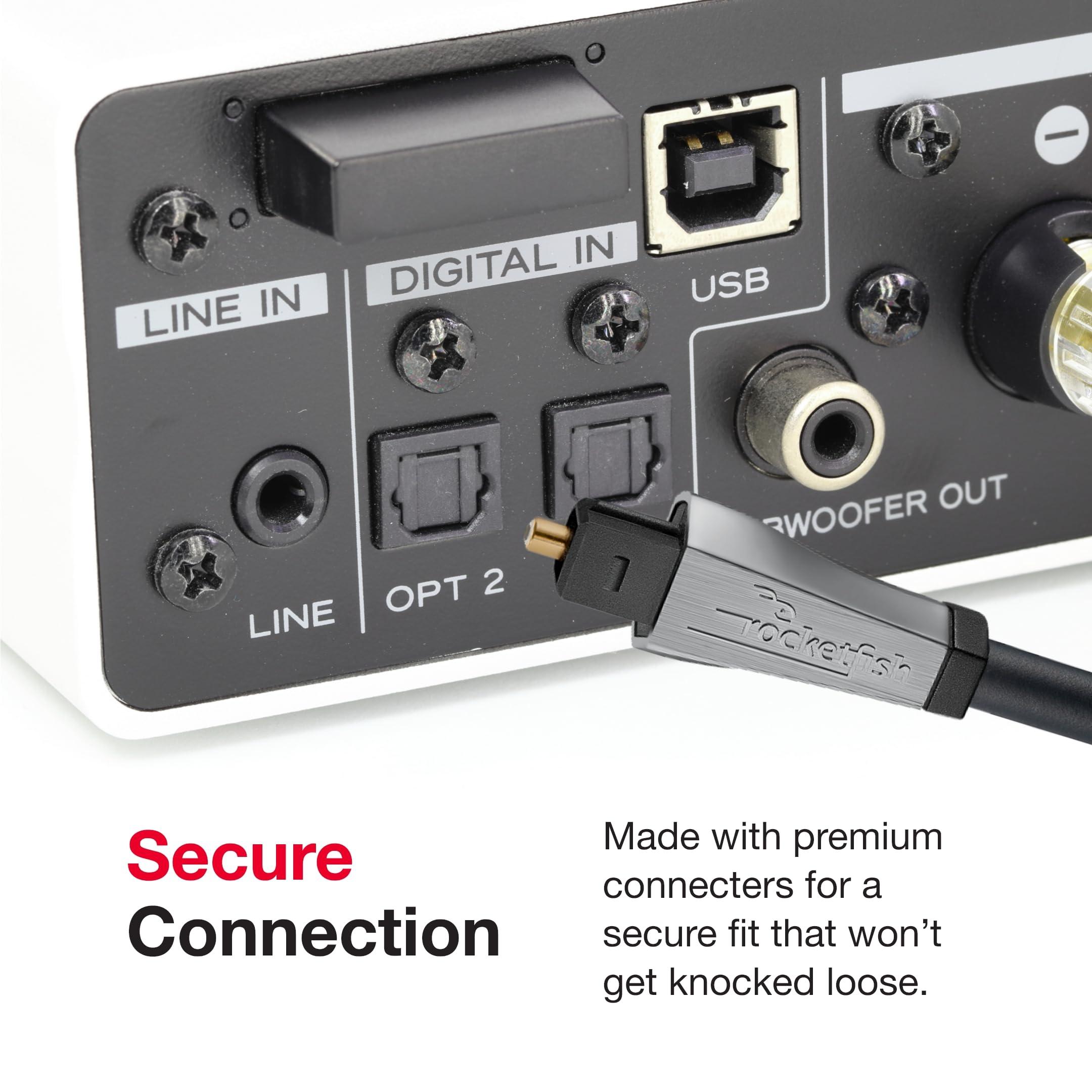 Rocketfish Rocketfish Toslink Optical Audio Cable - Fiber Optic Audio Cable for Home Theater & Sound System - Durable Cable Cord for Quality Audio - Black Optical Cable for TV & Soundbar - 8'