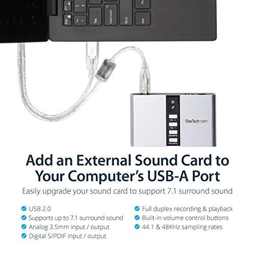 StarTech StarTech.com 7.1 USB Sound Card - External Sound Card for Laptop with SPDIF Digital Audio - Sound Card for PC - Silver (ICUSBAUDIO7D)