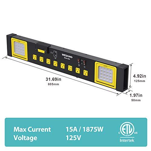 WEBANG WEBANG Heavy Duty Metal Power Strip Surge Protector with 8 Outlets,2 USB Ports, Led Worklight, 15A Circuit Breaker, Wall Mount, UL Listed for Workshop/Garage/Countertop