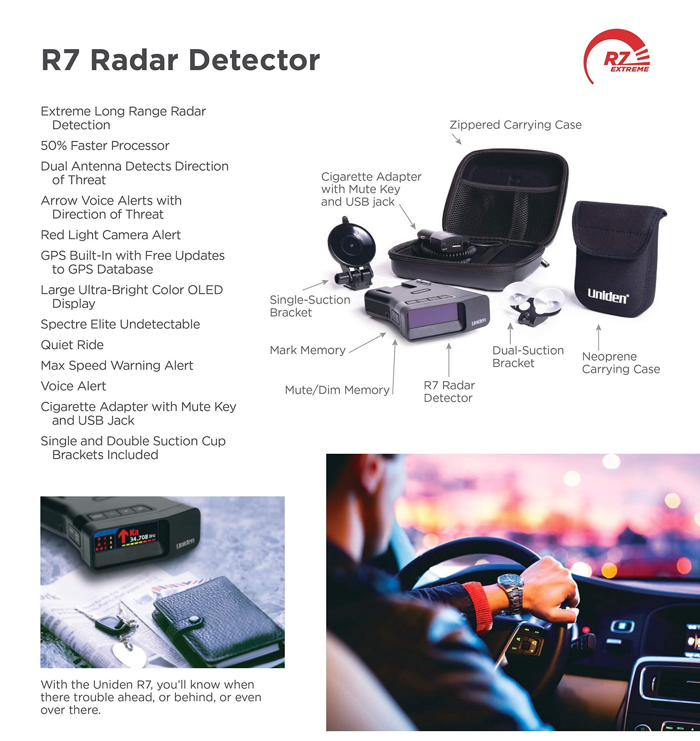 Uniden Uniden R7 EXTREME LONG RANGE Laser/Radar Detector, Built-in GPS, Real-Time Alerts, Dual-Antennas Front & Rear w/Directional Arrows, Voice Alerts, Red Light and Speed Camera Alerts