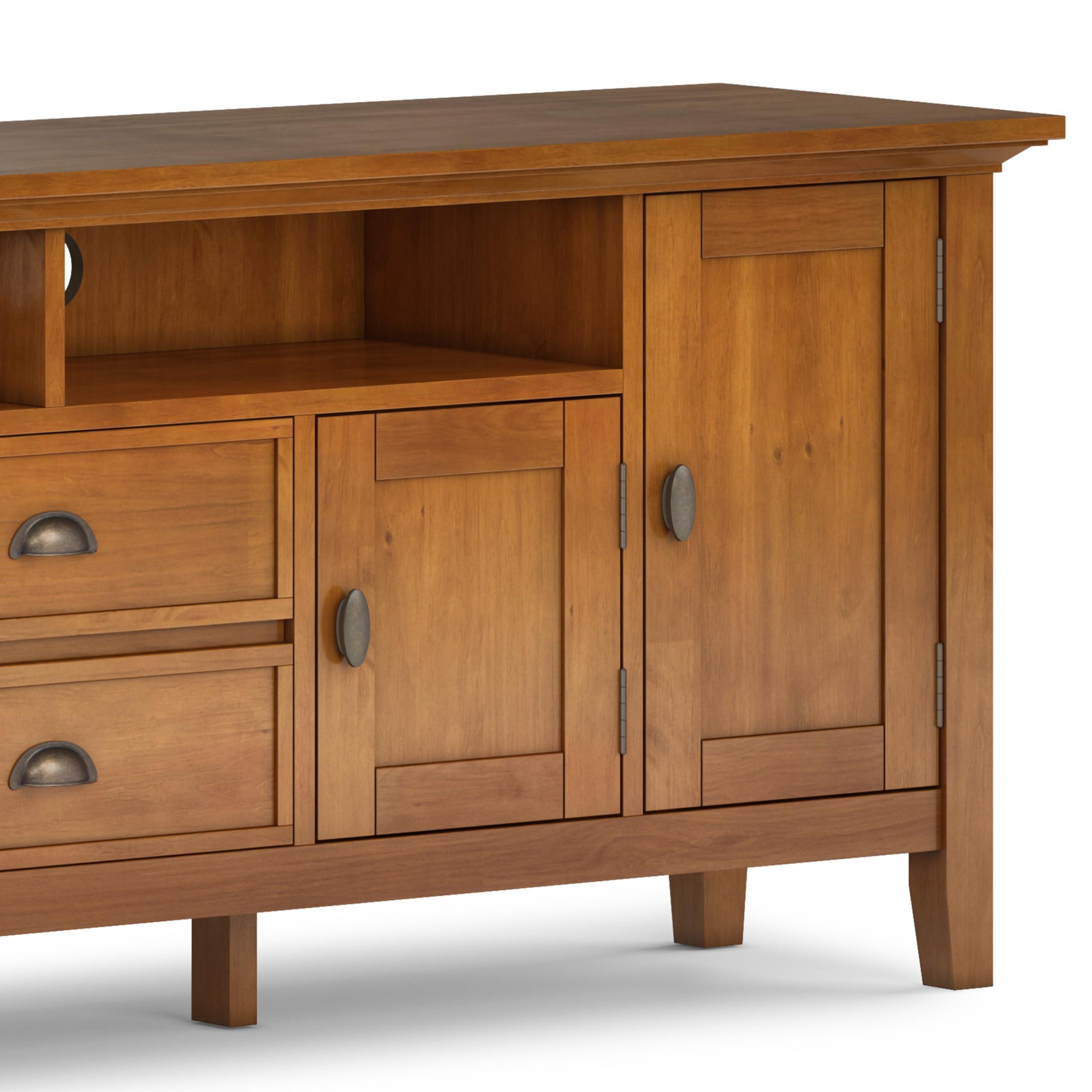 SIMPLIHOME SIMPLIHOME Redmond SOLID WOOD 72 inch Wide Transitional TV Media Stand in Light Golden Brown For TVs up to 80 inches for the Living Room and Entertainment Center