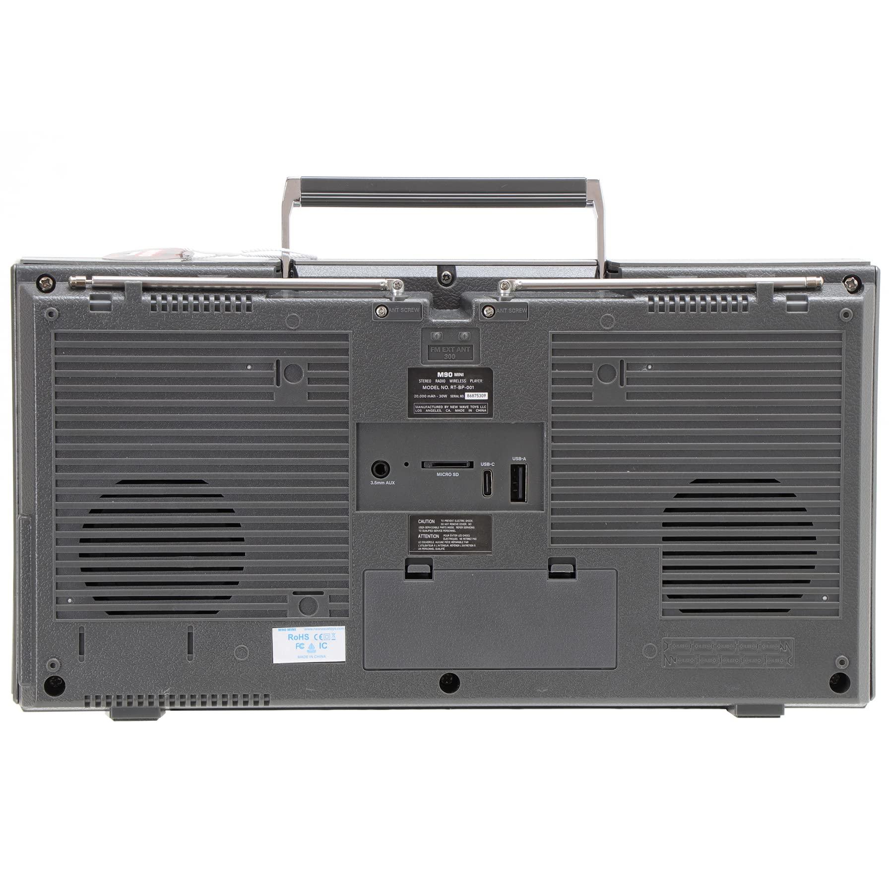 New Wave Toys New Wave Toys M90 MINI Blaster Replica Boombox Portable Wireless Speaker, 30W Dual 3" Speakers, 40 Hour Playtime, 5.1 Bluetooth, AM/FM Tuner with Telescoping Antennas, On Board Controls & Wired Remote