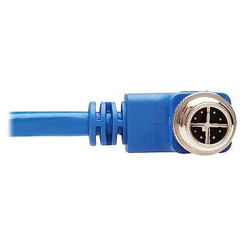 Tripp Lite Tripp Lite M12 X-Code Right-Angle Cat6 Ethernet Cable Blue (M/M), 1 Gbps, UTP, UL CMR-LP Certified 60W PoE, Industrial IP68 Rating, 6.6 Feet / 2M, Lifetime Manufacturer\'s Warranty (NM12-603-02M-BL)