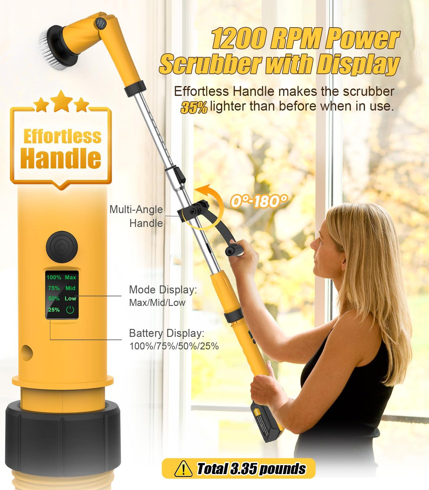 qimedo Qimedo Electric Spin Scrubber Extra Large Brush Q3,6000 mAh Best Battery Power Scrubber for Cleaning,1200RPM Shower Cordless Cleaning Brush with 8 Brushes for Bath/Tub/Tile/Floor (Smart Display)