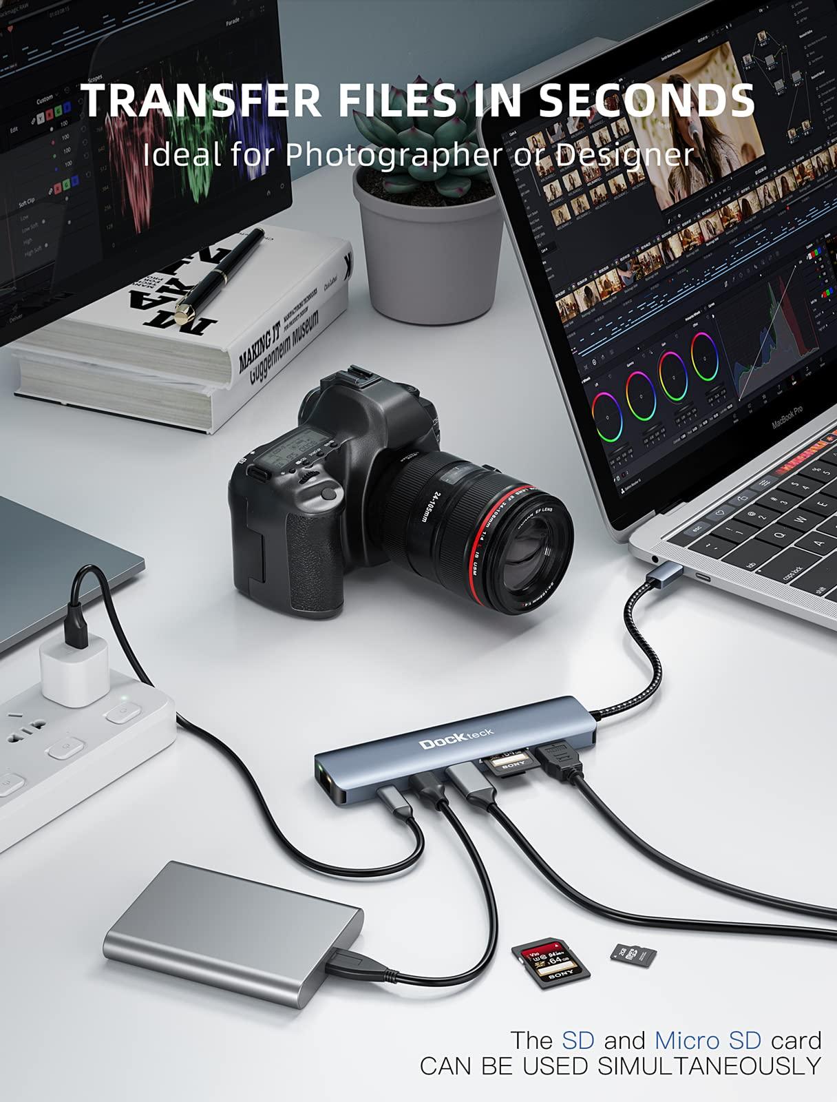 dockteck dockteck 7-in-1 USB C Hub with 4K 60Hz HDMI, 1Gbps Ethernet, 100W Power Delivery, SD/TF Card Slots, USB 3.0 Data Ports for MacBook, iPad Pro, XPS