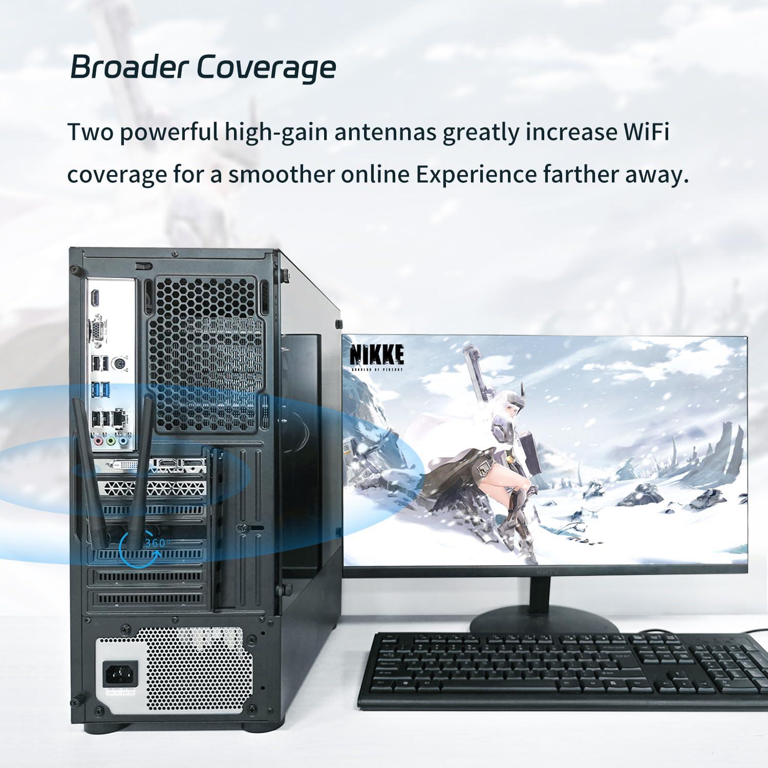 QFly QFly PCIe WiFi 6E Card, AX210 Network Card Adapter for PC Gaming, Bluetooth 5.3, Tri-Band (802.11ax) 5400Mbps 6GHz Wireless LAN Cards with MU-MIMO, OFDMA, Support Windows 10/11 (64-bit)