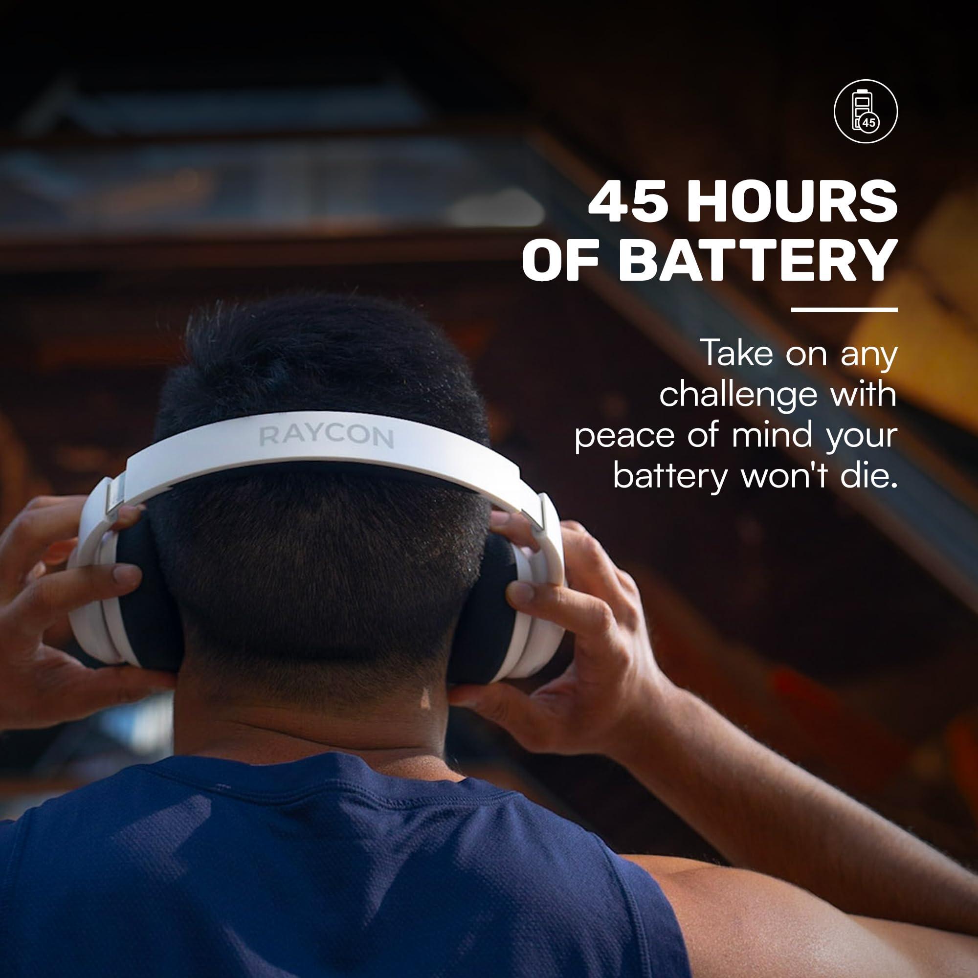 Raycon Raycon Fitness Headphones - Wireless Over-Ear-Headphones with 45 Hours of Battery, Active Noise Cancellation, Awareness Mode, 3 Quick Swap Ear Cushions, IPX4 Water Resistance (White)