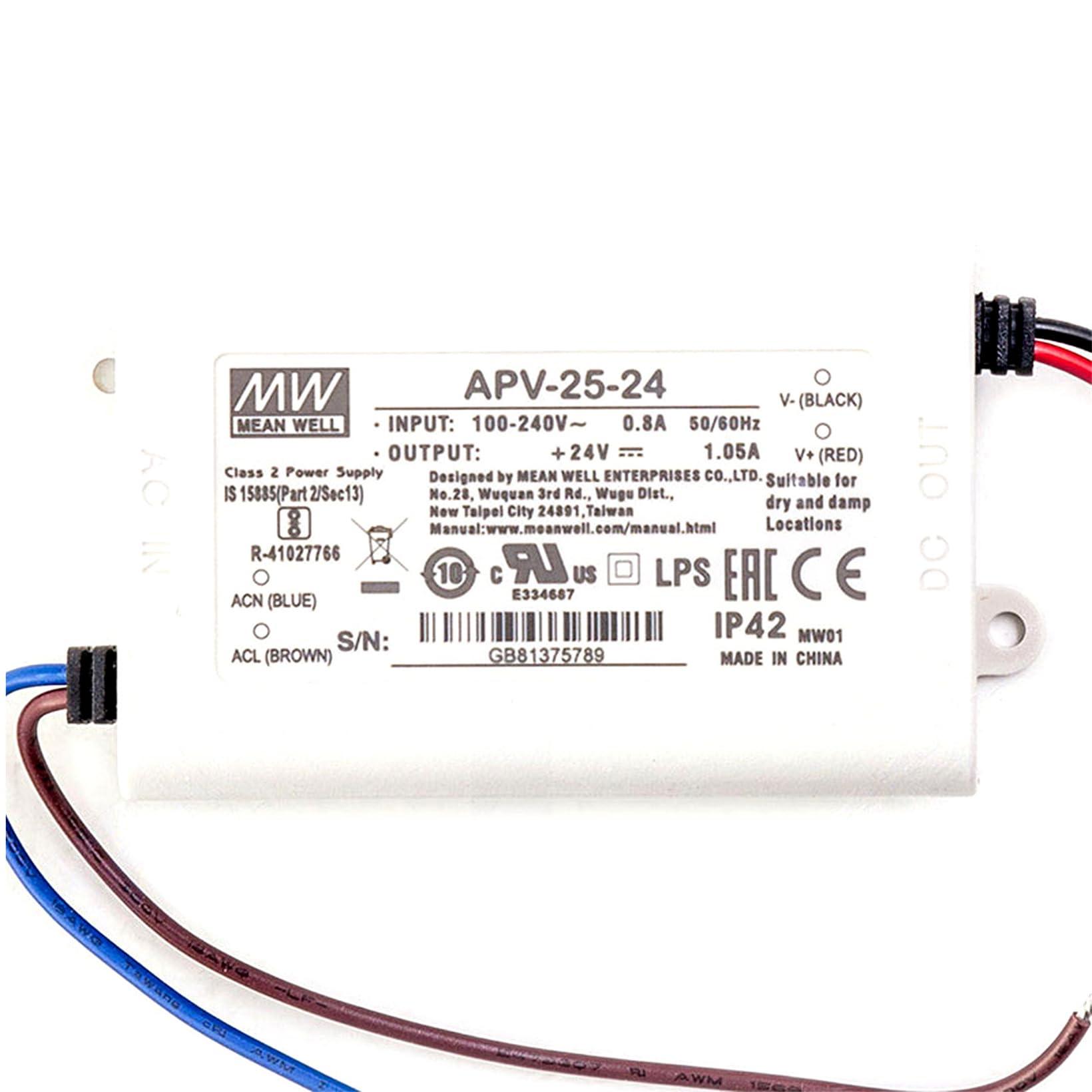 YS powered by MW Generic APV-25-24 24V 1.05A 25W Compact Power Supply for LED Lighting and Electrical Devices, White, YS-APV-25-24