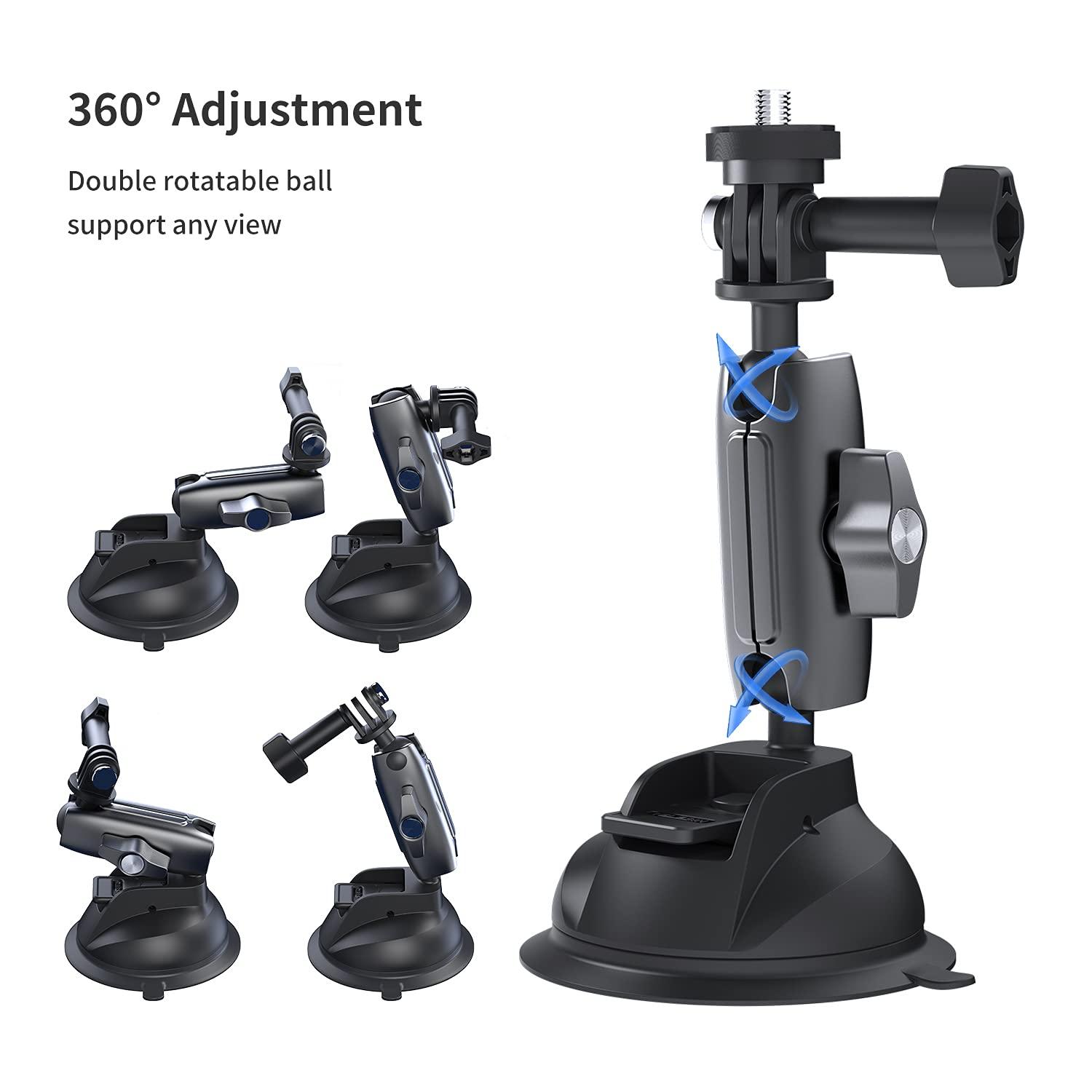 TELESIN TELESIN Aluminum Camera Suction Cup Car Mount with Phone Holder, Outside Inside Windshield Window Dashboard Accessories for GoPro 13 12 11 10 9 8 7 6 5 Insta360 X3 X4 X5 DJI Action 3 4 5pro Pocket 3