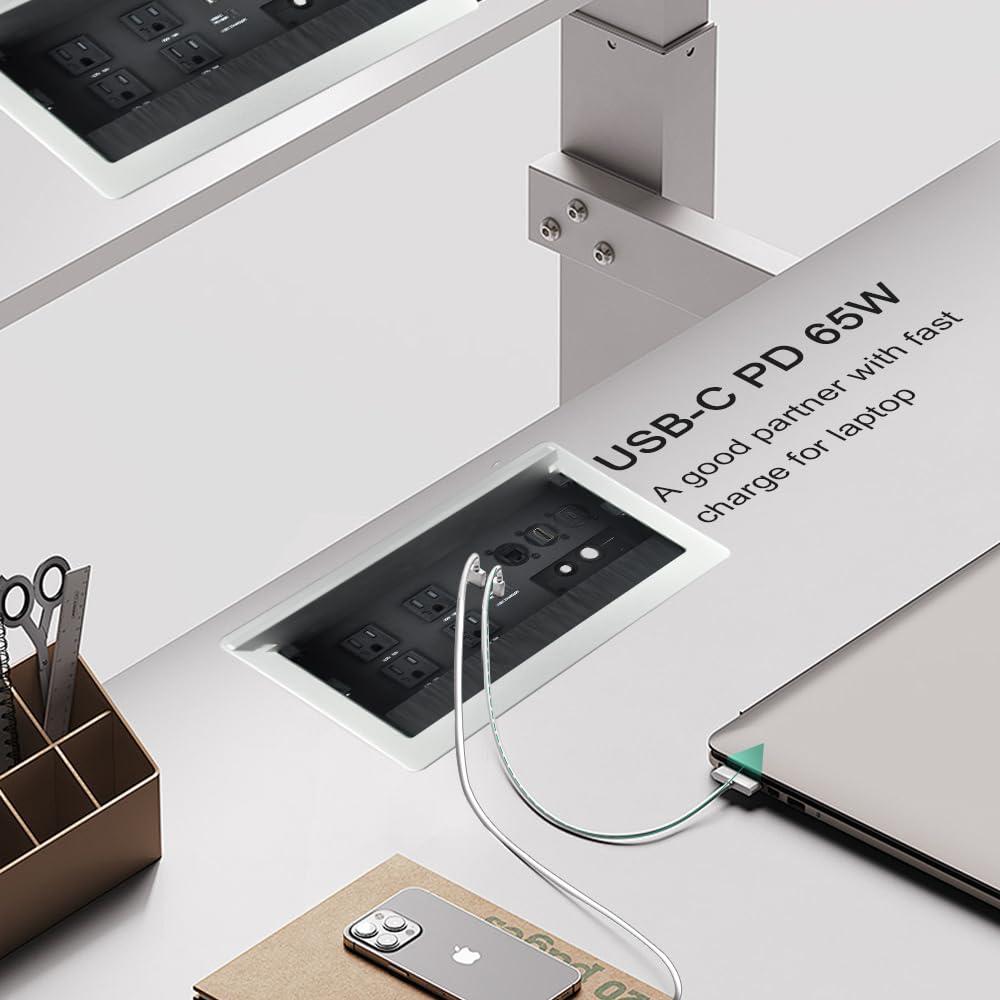 JS VI DEO JS TECHNOLOGY Conference Table Power hub Conference Table connectivity Box recessed Outlet Desk Outlet recessed Power Strip USB-c 65Woutlet Plug with USB Ports countertop Outlet Socket (Silver)