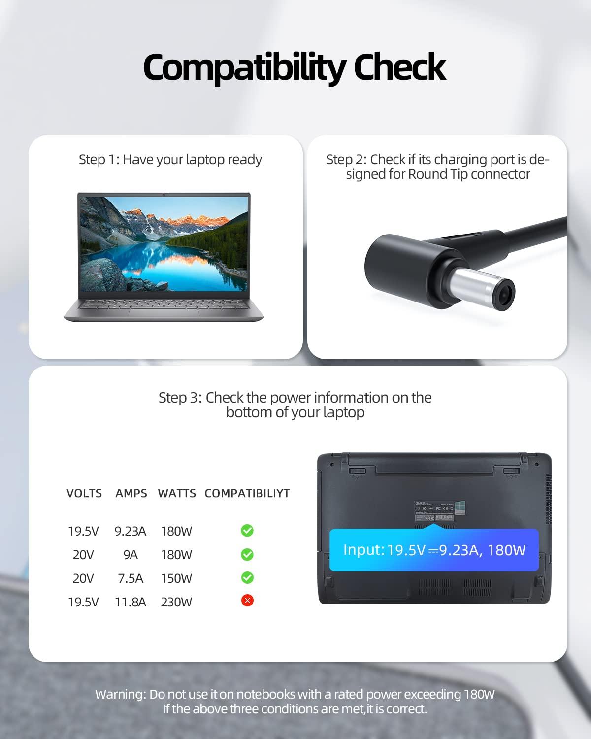 Dexpt UL Listed 180W AC Charger Fit for Asus Rog Zephyrus G15 G14 GA401I GA401 GA401Q GA502D GA502DU GA502 GA502IU GA401QM GA401QEC GA401IV GA401IVC GA401II GA401IH GA401IU A17-180P1A Laptop Power Adapter