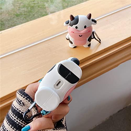 JCSMARTEC Cute Case for Airpods Pro, Funny Frog Cow Bees Soft Silicone Rubber Cover Skin with Anti-Lost Keychain(Cow Case)