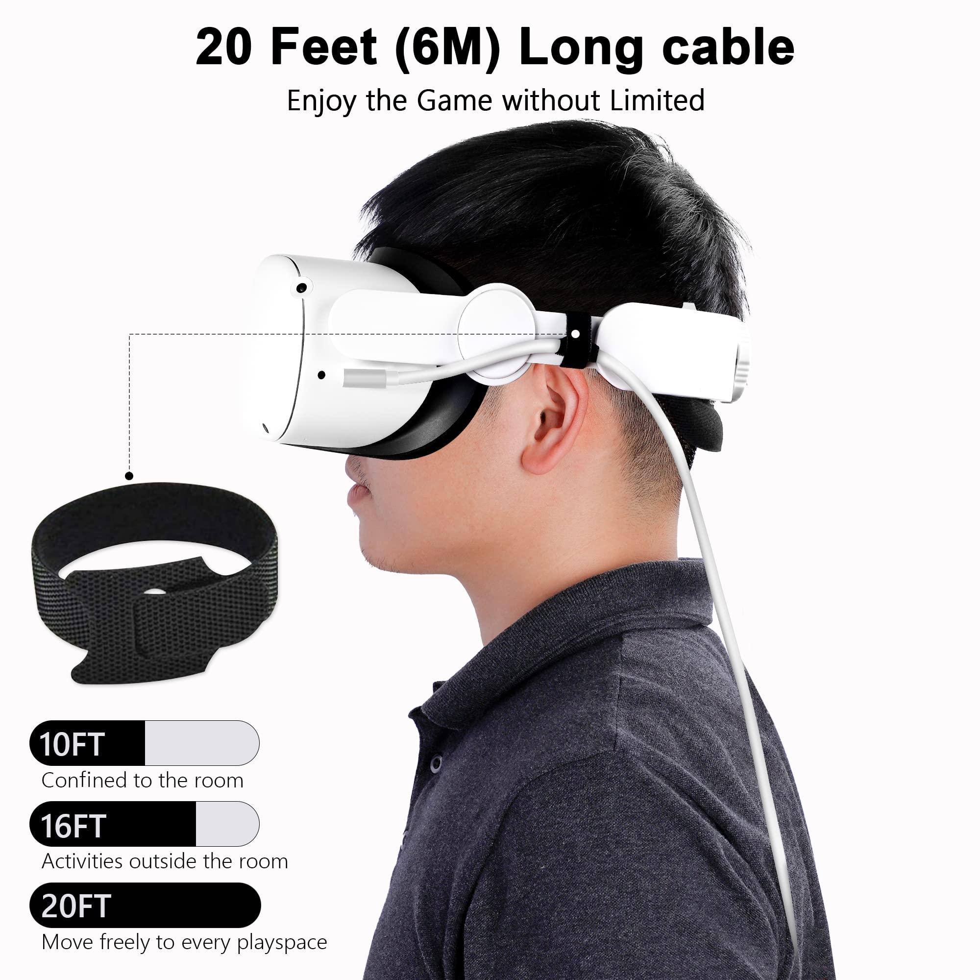 Kuject Kuject Link Cable 20FT Compatible for Quest 3S/3, Quest 2/Pro, Pico 4, VR Headset Accessories Cable for Rift S/Steam VR Games, USB 3.0 Type C to C High Speed Data Transfer Cord for Gaming PC, White