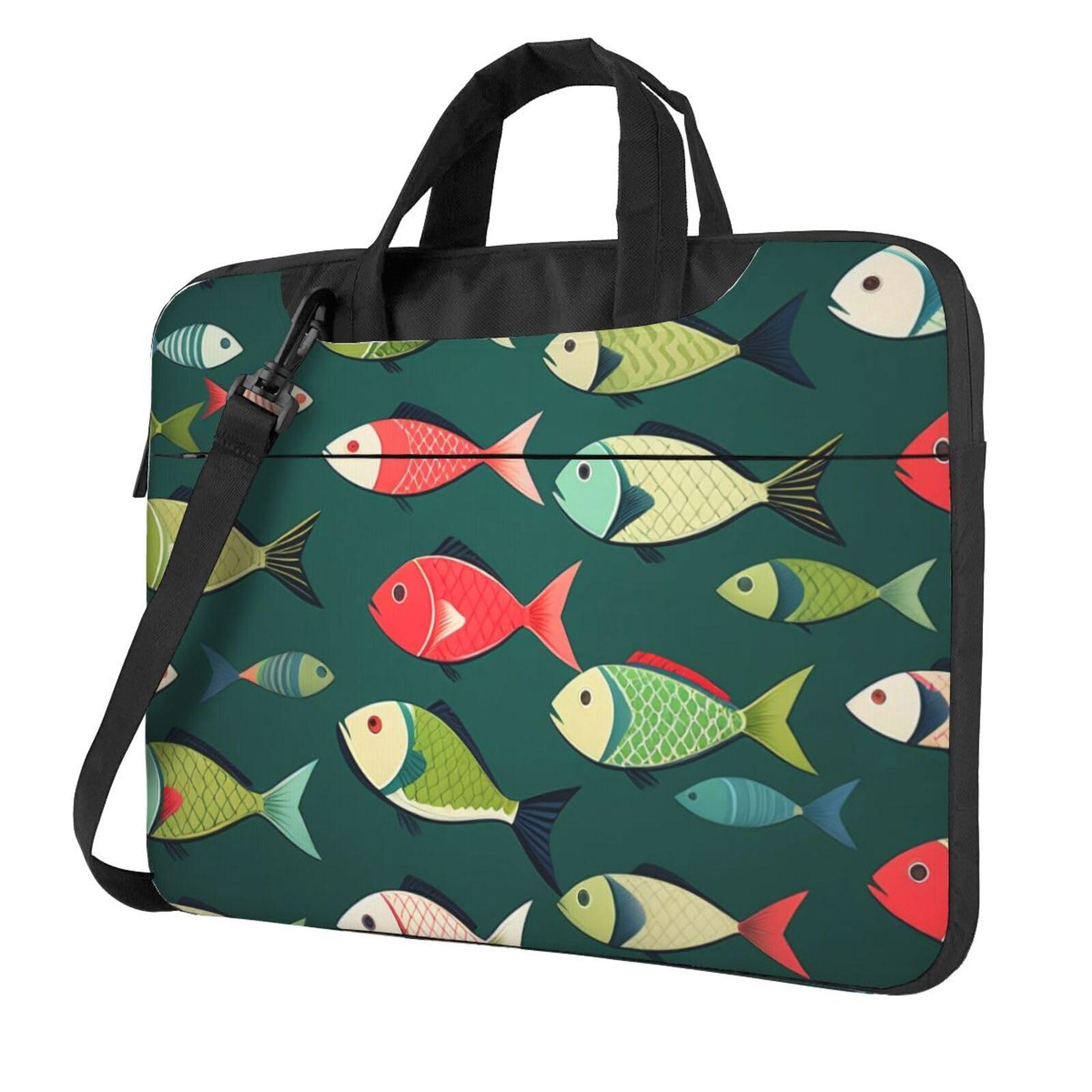Kdsefhhcb Green fish Print Laptop Bag Pouch Briefcase Fits 13/14/15.6 inch Notebook Computer Bags for Women Men