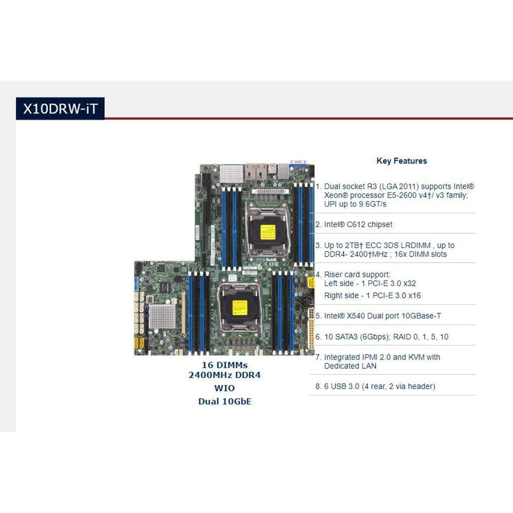 Generic X10DRW-iT for Server Motherboard Support E5-2600 v4/v3 Family X540 Dual Port 10GBase-T SATA3 (6Gbps) LGA2011 DDR4