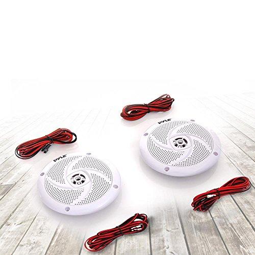 Pyle Pyle Marine Speakers - 4 Inch 2 Way Waterproof and Weather Resistant Outdoor Audio Stereo Sound System with LED Lights, 100 Watt Power and Low Profile Slim Style - 1 Pair - PLMRS43WL (White)