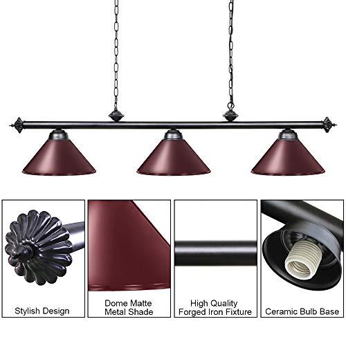 Wellmet Wellmet Pool Table Lights for 8'/9' Table with 3 Metal Shades, Billiard Lamp for Man Cave, Game Room, Kitchen Island Light for Restaurant Or Dining Room (Burgundy, 59 inch-3 Lights)