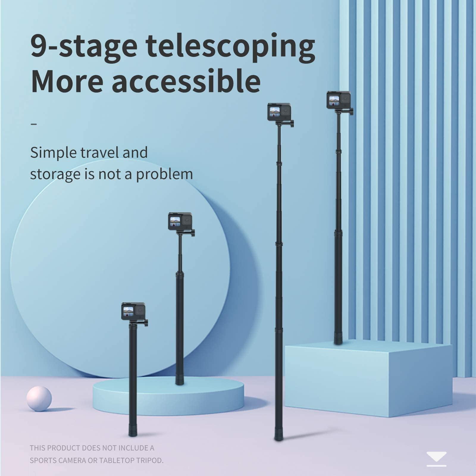 TELESIN TELESIN Long Selfie Stick Pole Invisible- 3M/118 Inch Carbon Fiber Waterproof Underwater Monopod for GoPro Max Hero 13 12 11 10 9 8 7 6 5 Insta360 X3 X4 Ace Pro Go3 DJI Action 3 4 Osmo Pocket