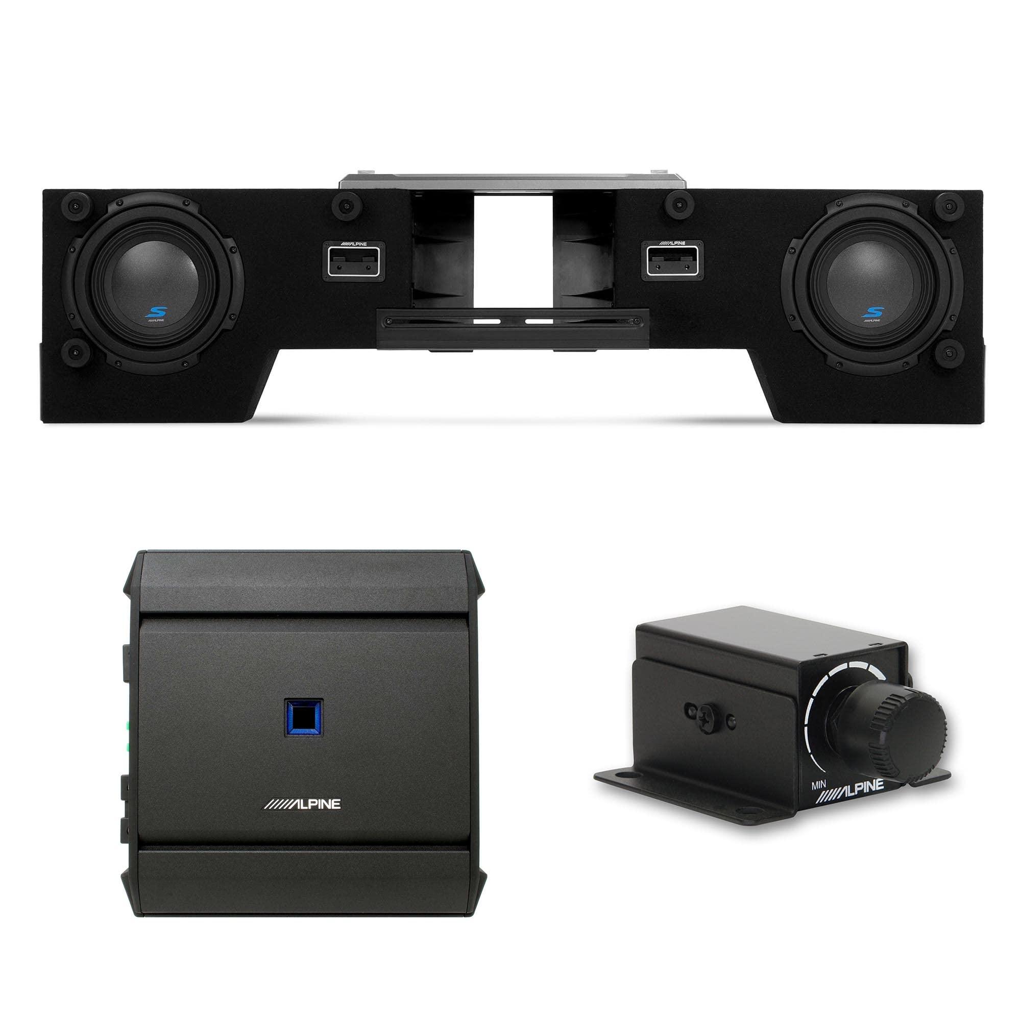 Alpine Alpine S-DB8V-TRK Dual 8" Halo S-Series Preloaded Truck Subwoofer Enclosure with Alpine S-A60M S-Series 600 Watt Mono Amp and RUX-KNOB.2 Bass Knob