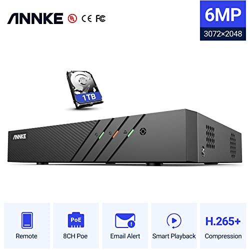 ANNKE ANNKE 8 Channel 6MP Security System Network Video Recorder (NVR), Only Supports up to 8 x 6MP ANNKE IP PoE Cameras, Power Over Ethernet, Free Remote Access, Motion Detection, 1TB Hard Disk Drive