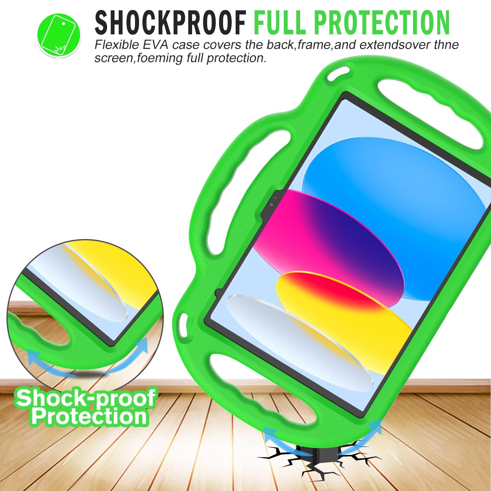 SUPNICE SUPNICE iPad 10th Generation Kids Case, iPad 10.9 Case, [Shoulder Strap][Light Weight Handle] Stand Child Protective Cases Shockproof Cover for iPad 10.9 inch 2022 (10th Gen) - Green
